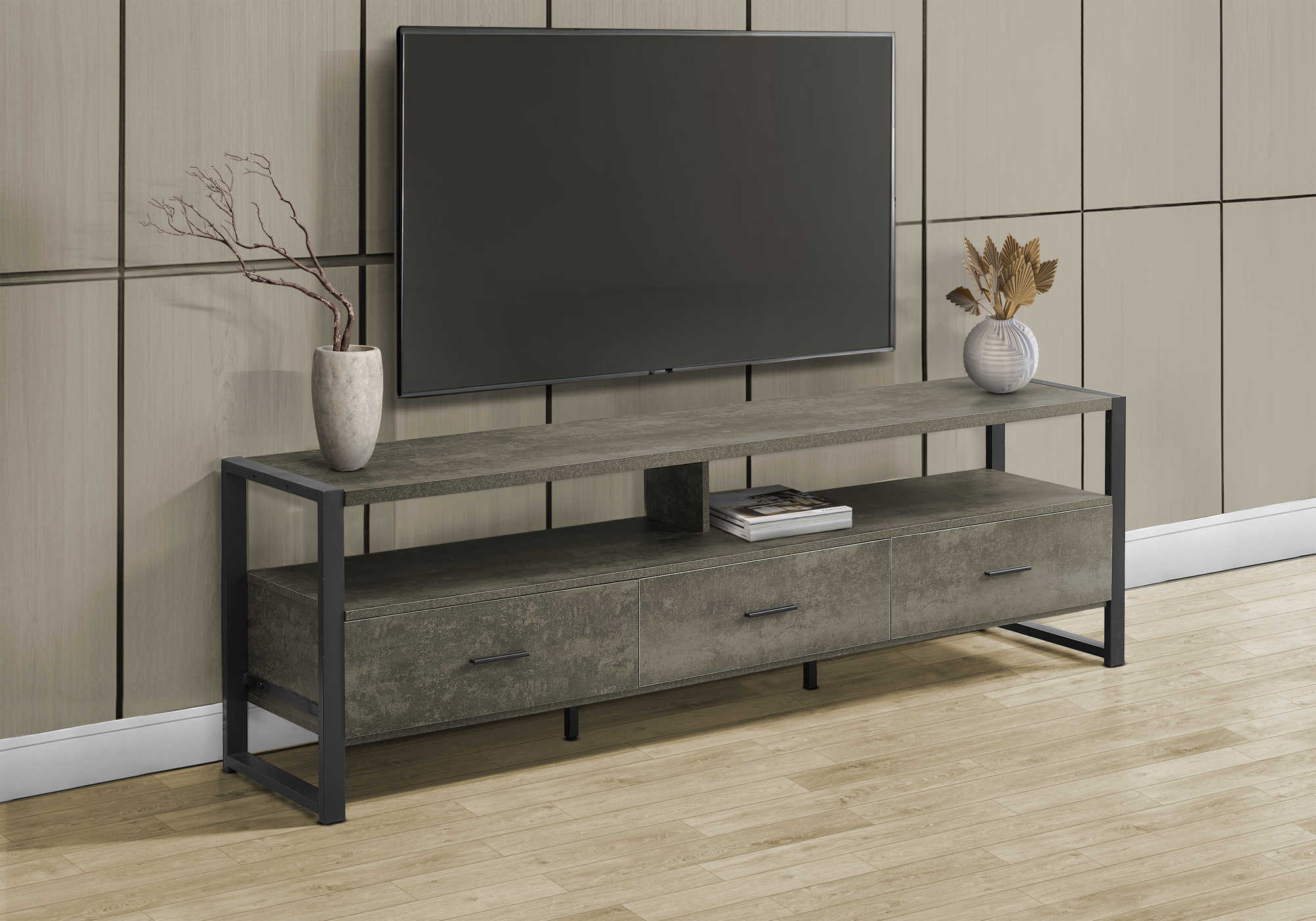 MEUBLE TV - 72"L / BRONZE FONCE / METAL NOIR – I 2847