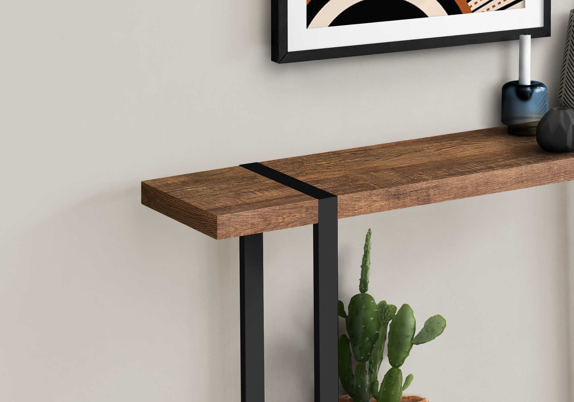 TABLE D'APPOINT - 48"L / FAUX BOIS BRUN / METAL NOIR – I 2851.