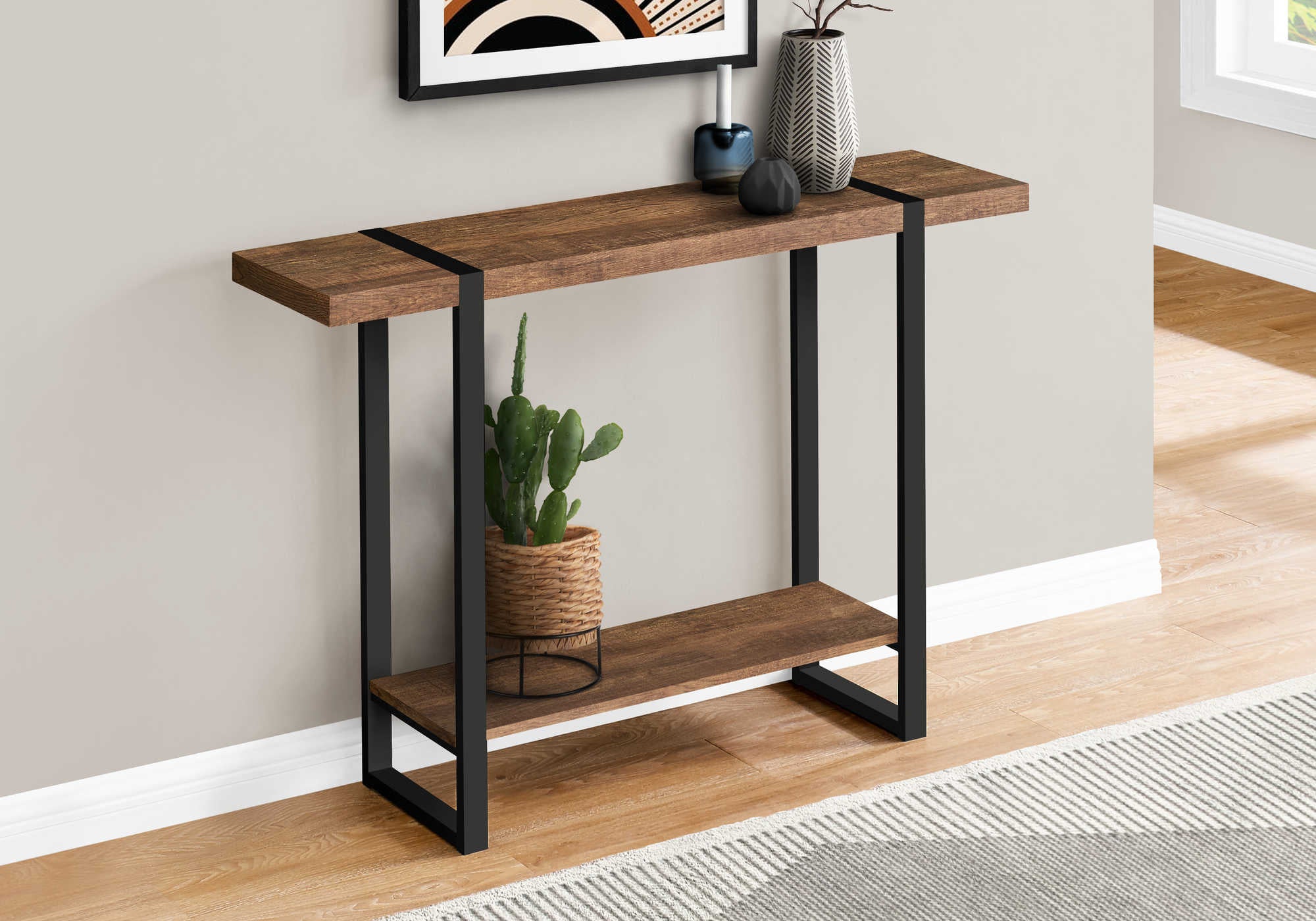 TABLE D'APPOINT - 48"L / FAUX BOIS BRUN / METAL NOIR – I 2851.