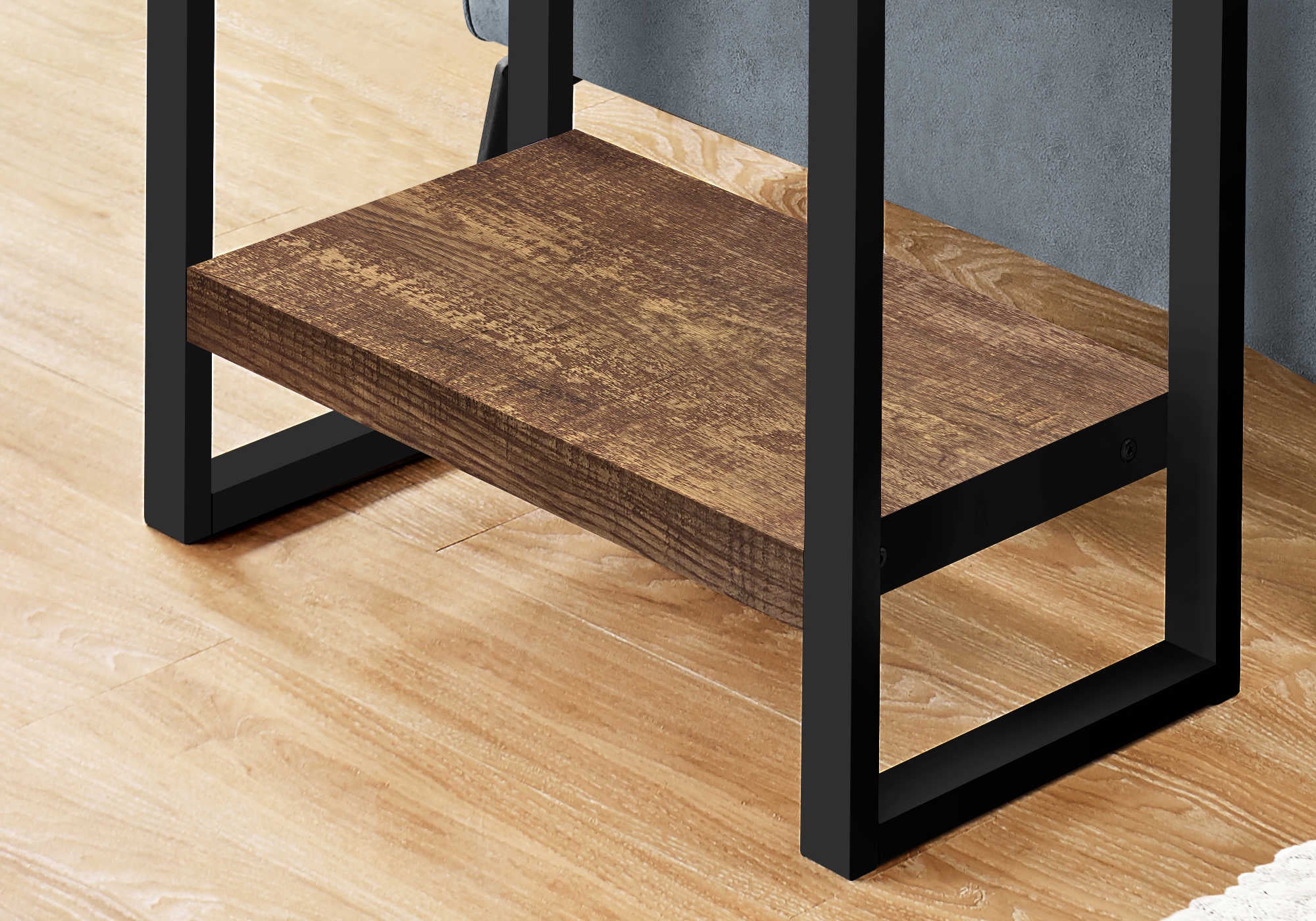 TABLE DE CHEVET - FAUX BOIS BRUN / METAL NOIR – I 2852.