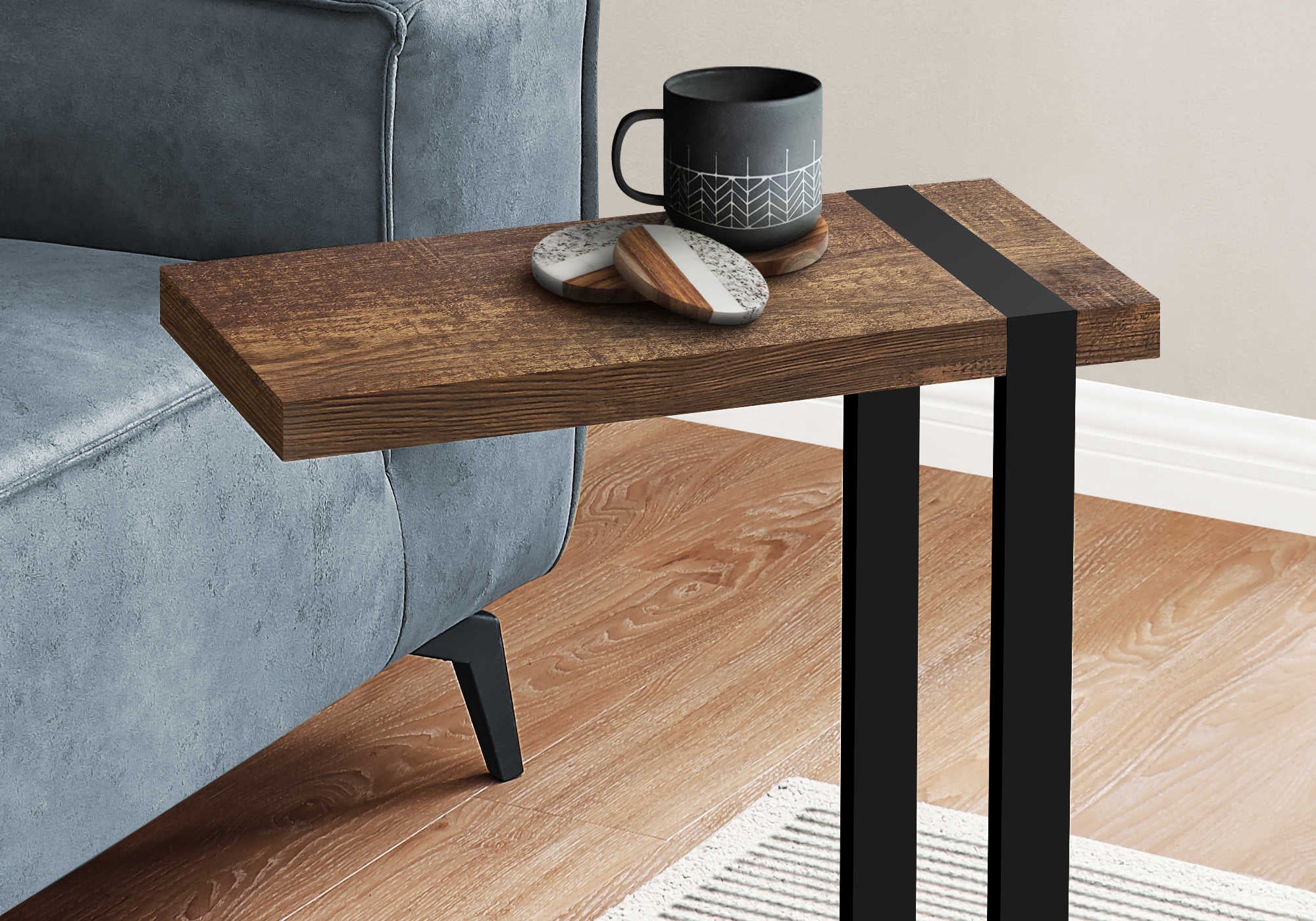 TABLE DE CHEVET - FAUX BOIS BRUN / METAL NOIR – I 2853.