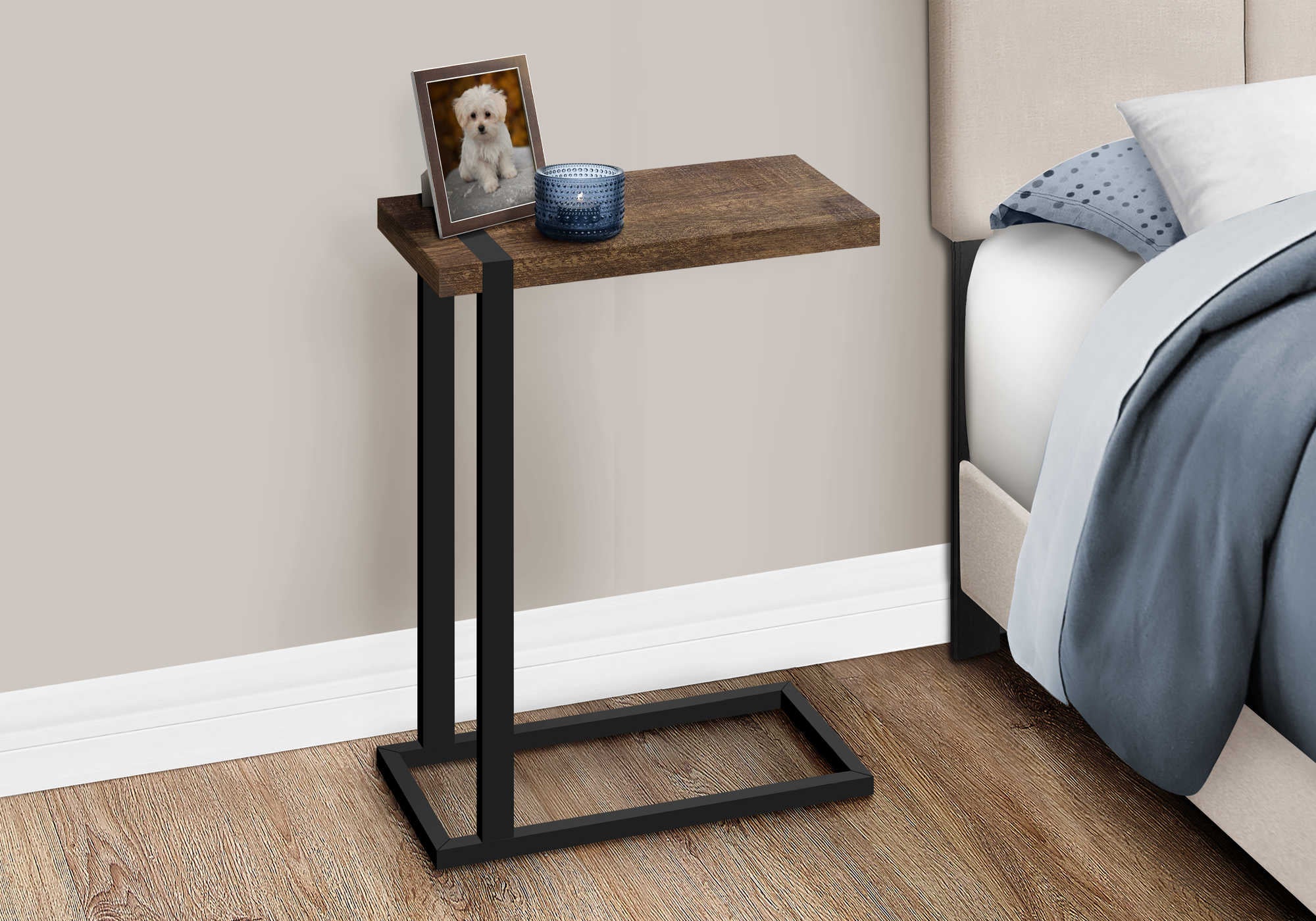 TABLE DE CHEVET - FAUX BOIS BRUN / METAL NOIR – I 2853.