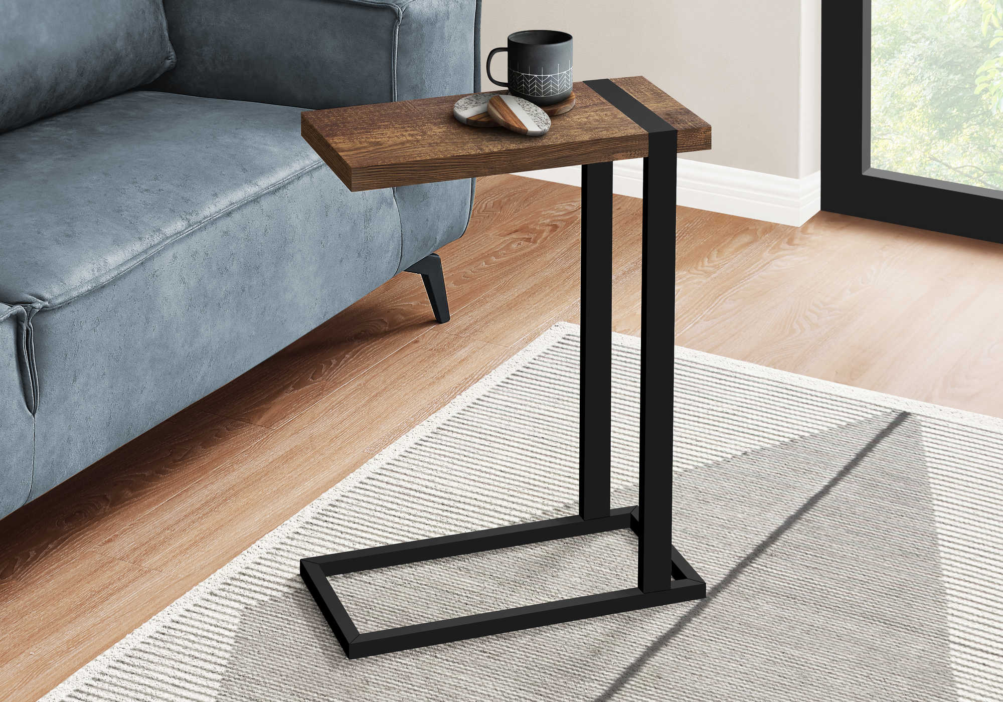 TABLE DE CHEVET - FAUX BOIS BRUN / METAL NOIR – I 2853.