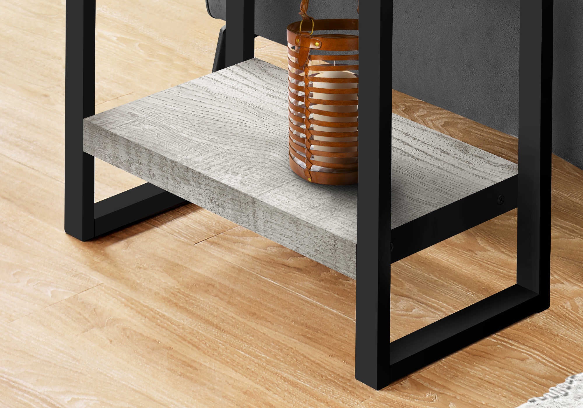 TABLE DE CHEVET - FAUX BOIS GRIS / METAL NOIR – I 2857.