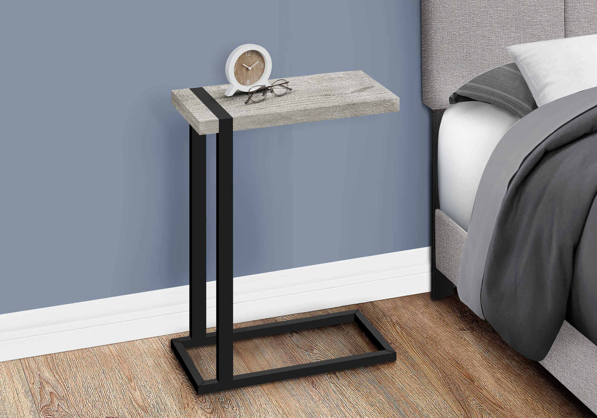 TABLE DE CHEVET - FAUX BOIS GRIS / METAL NOIR – I 2858.