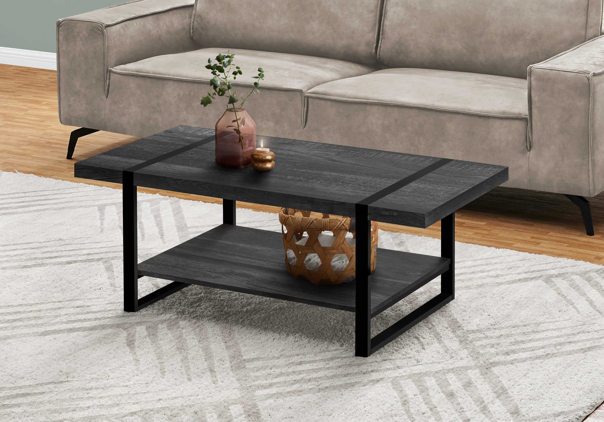 Image of coffee table - black reclaimed wood-look / black metal i 2860.