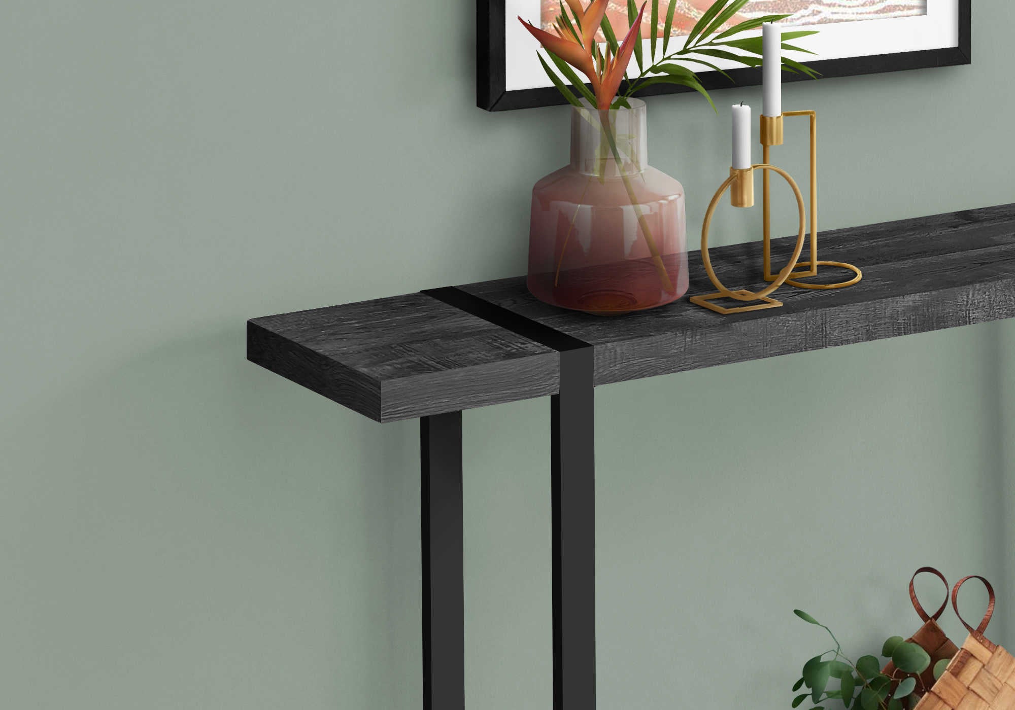 TABLE D'APPOINT - 48"L / FAUX BOIS NOIR / METAL NOIR – I 2861.