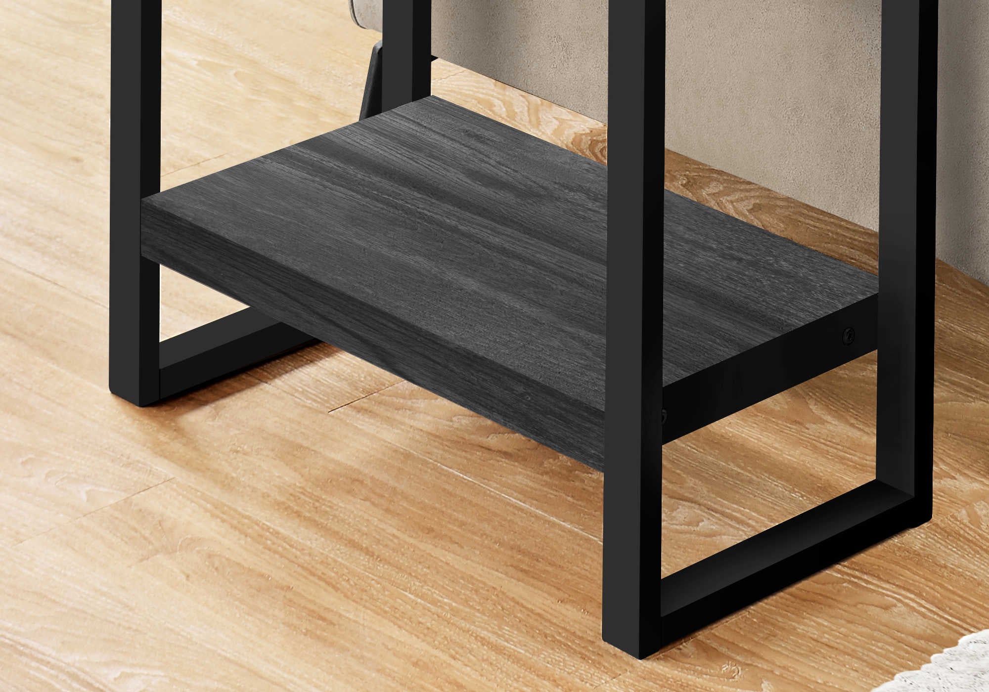 TABLE DE CHEVET - FAUX BOIS NOIR / METAL NOIR – I 2862.