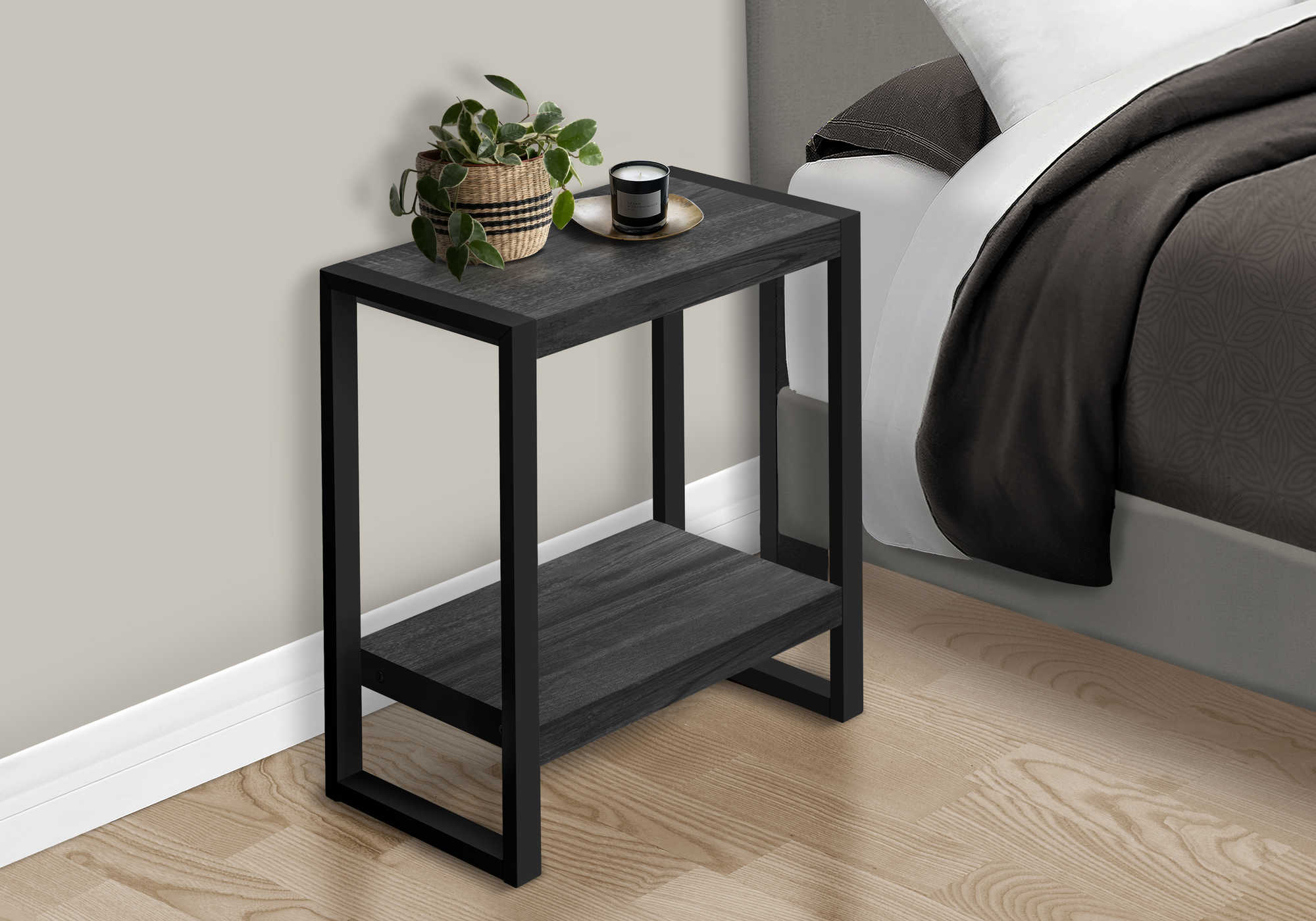 TABLE DE CHEVET - FAUX BOIS NOIR / METAL NOIR – I 2862.