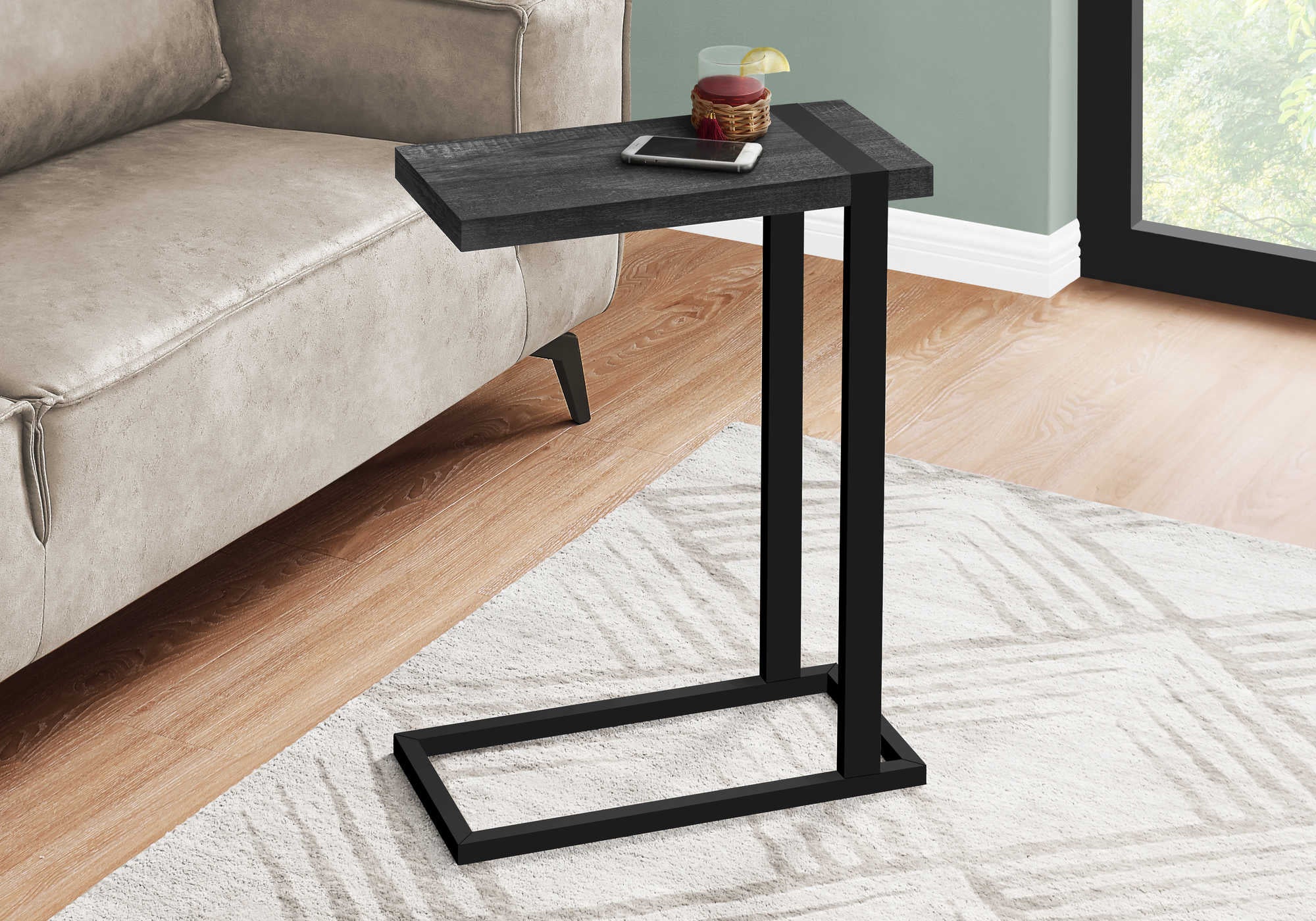 TABLE DE CHEVET - FAUX BOIS NOIR / METAL NOIR – I 2863.