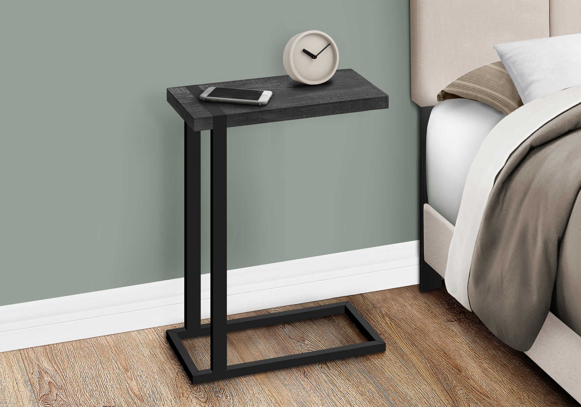 TABLE DE CHEVET - FAUX BOIS NOIR / METAL NOIR – I 2863.