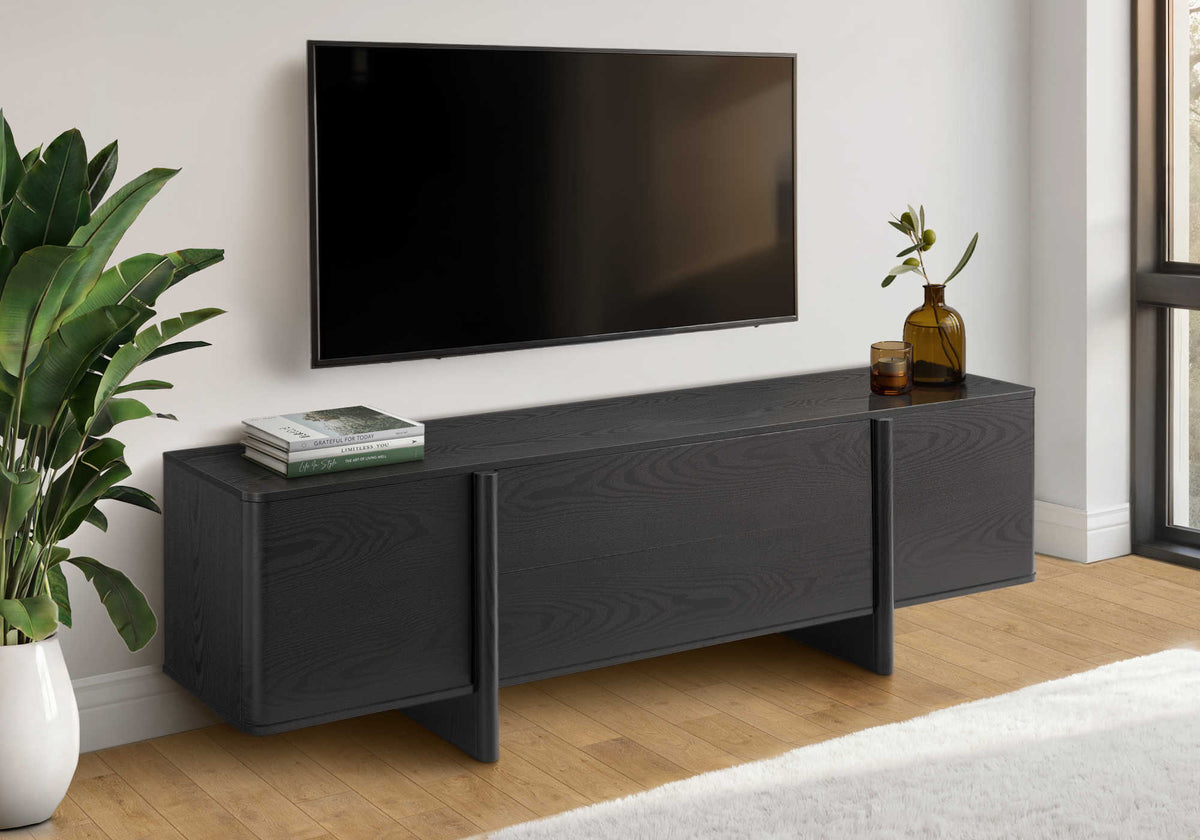 MEUBLE TV - 72"L / NOIR SIMILI-BOIS AVEC 2 PORTES / TIROIRS – I 2865