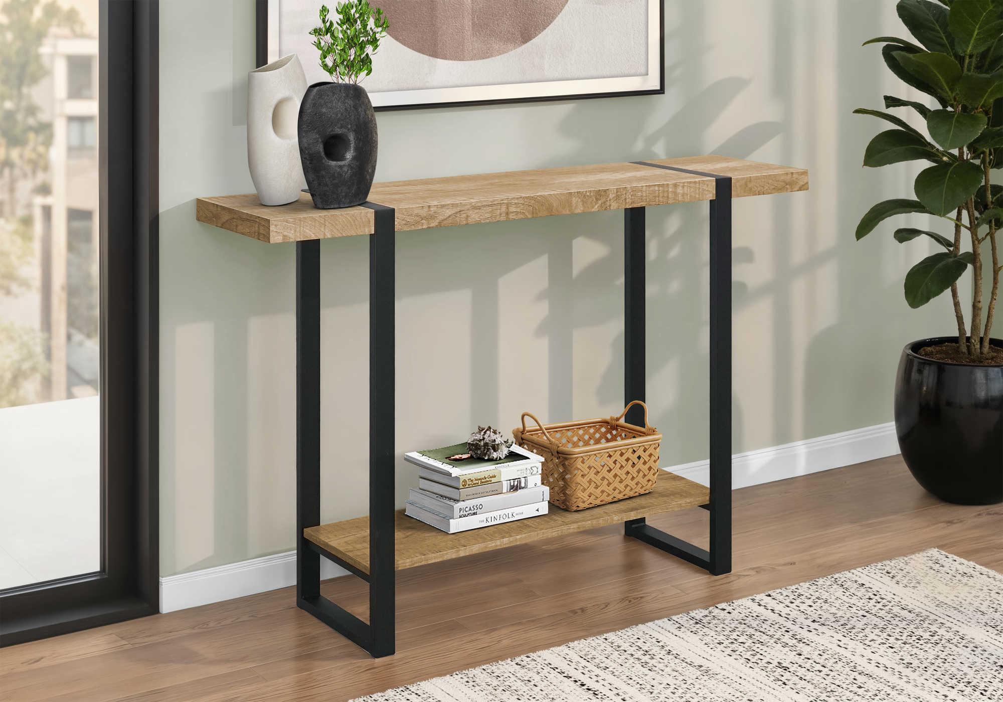 TABLE D'APPOINT - 48"L / ASPECT BOIS DE MANGUE / METAL NOIR – I 2881