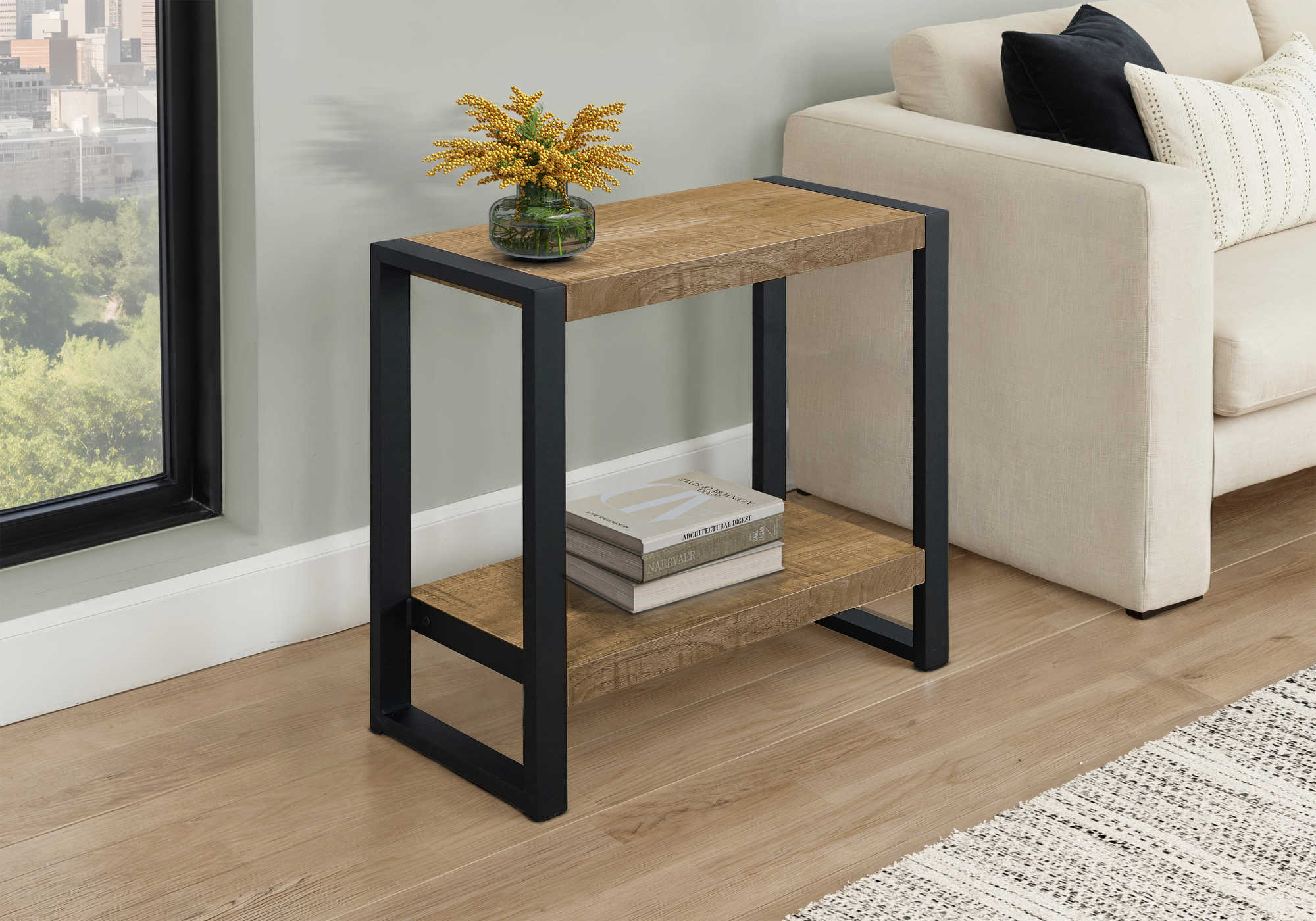 TABLE D'APPOINT - ASPECT BOIS DE MANGUE / METAL NOIR – I 2882