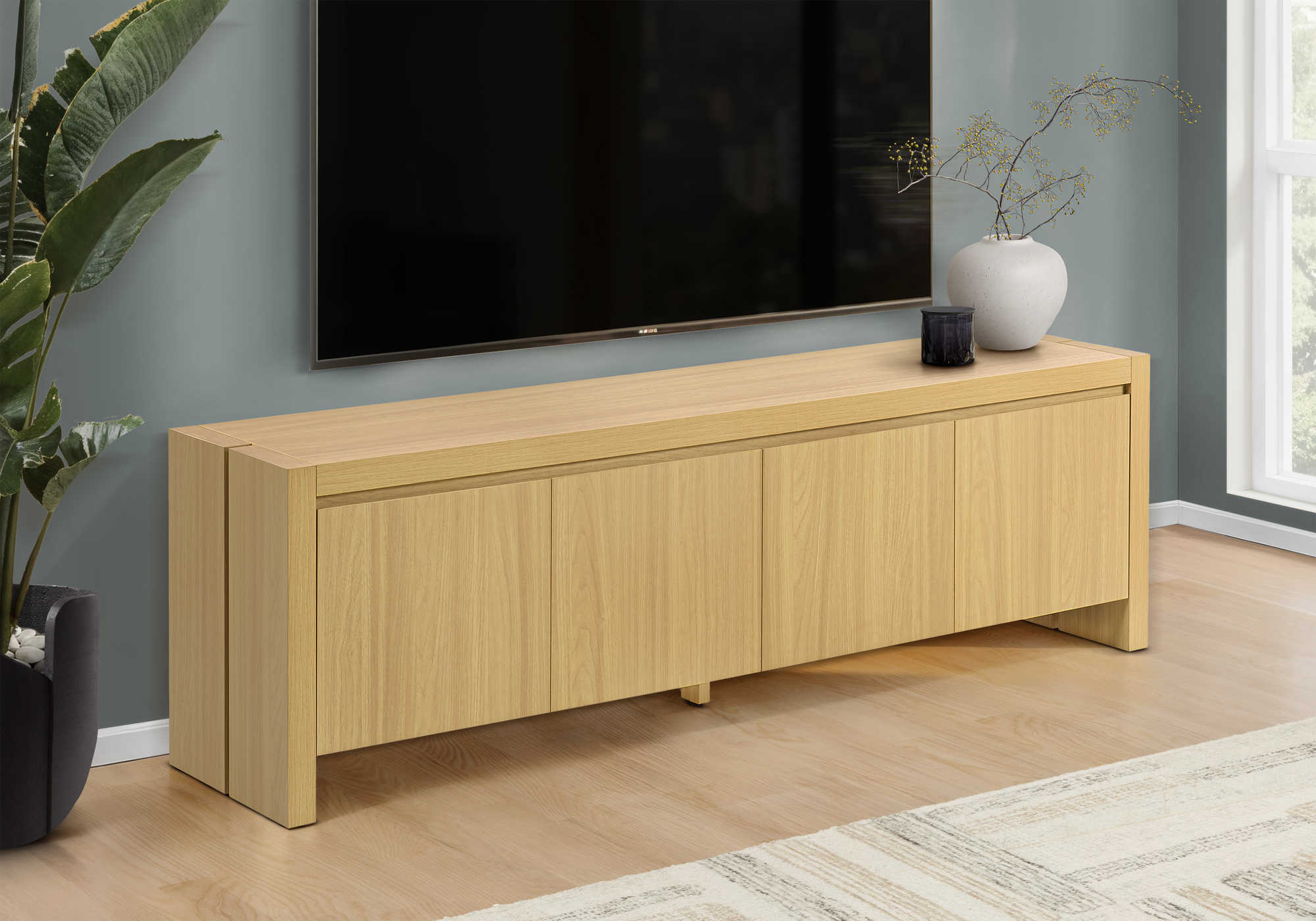 MEUBLE TV - 72"L / NATUREL SIMILI-BOIS AVEC 4 PORTES – I 2885
