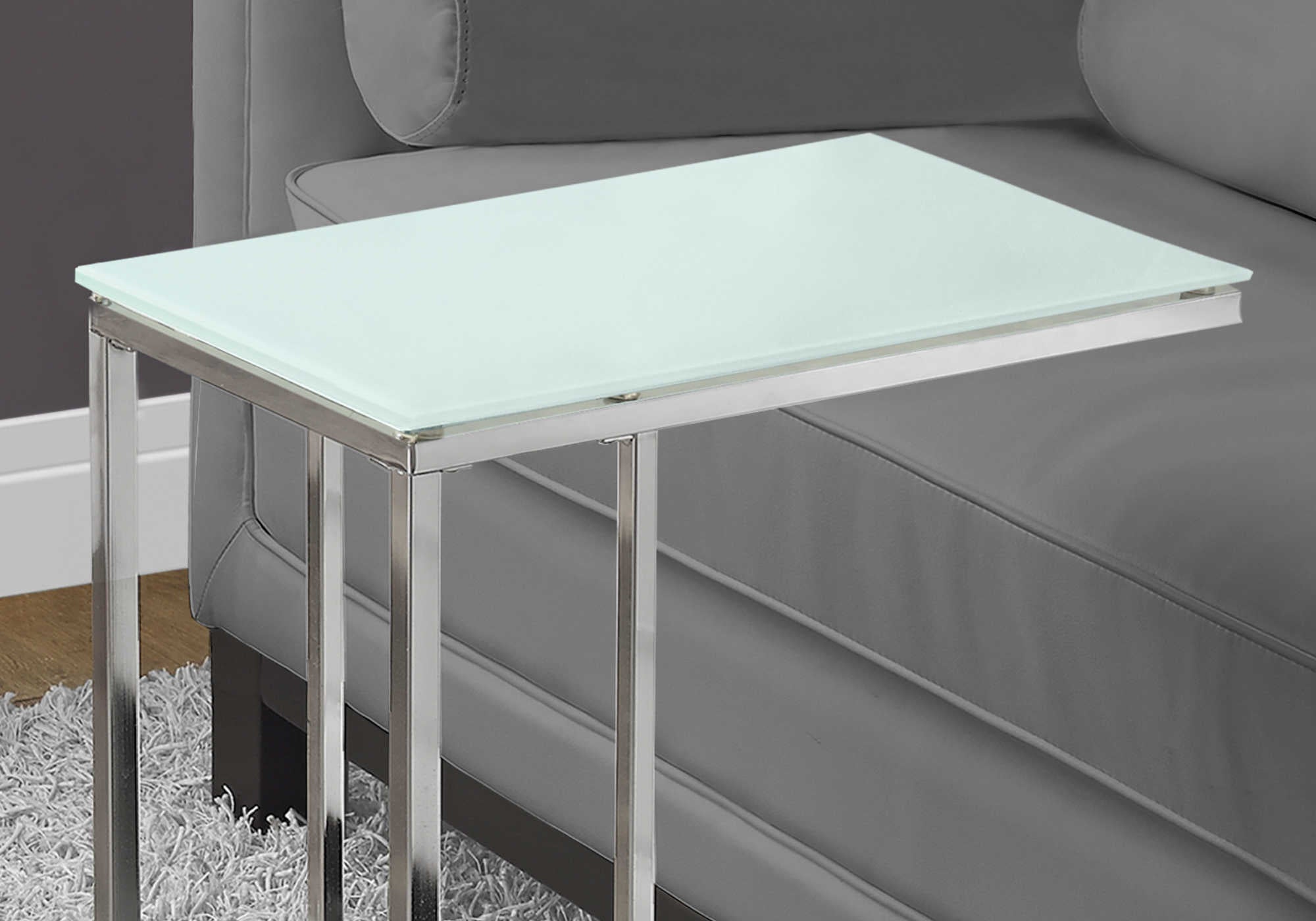 TABLE DE CHEVET - METAL CHROME AVEC VERRE TREMPE GIVRE – I 3000.