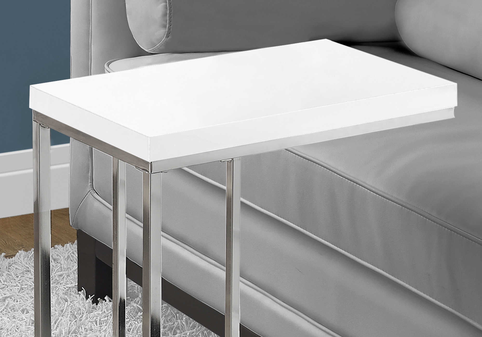 TABLE DE CHEVET - BLANC LUSTRE / METAL CHROME – I 3008.