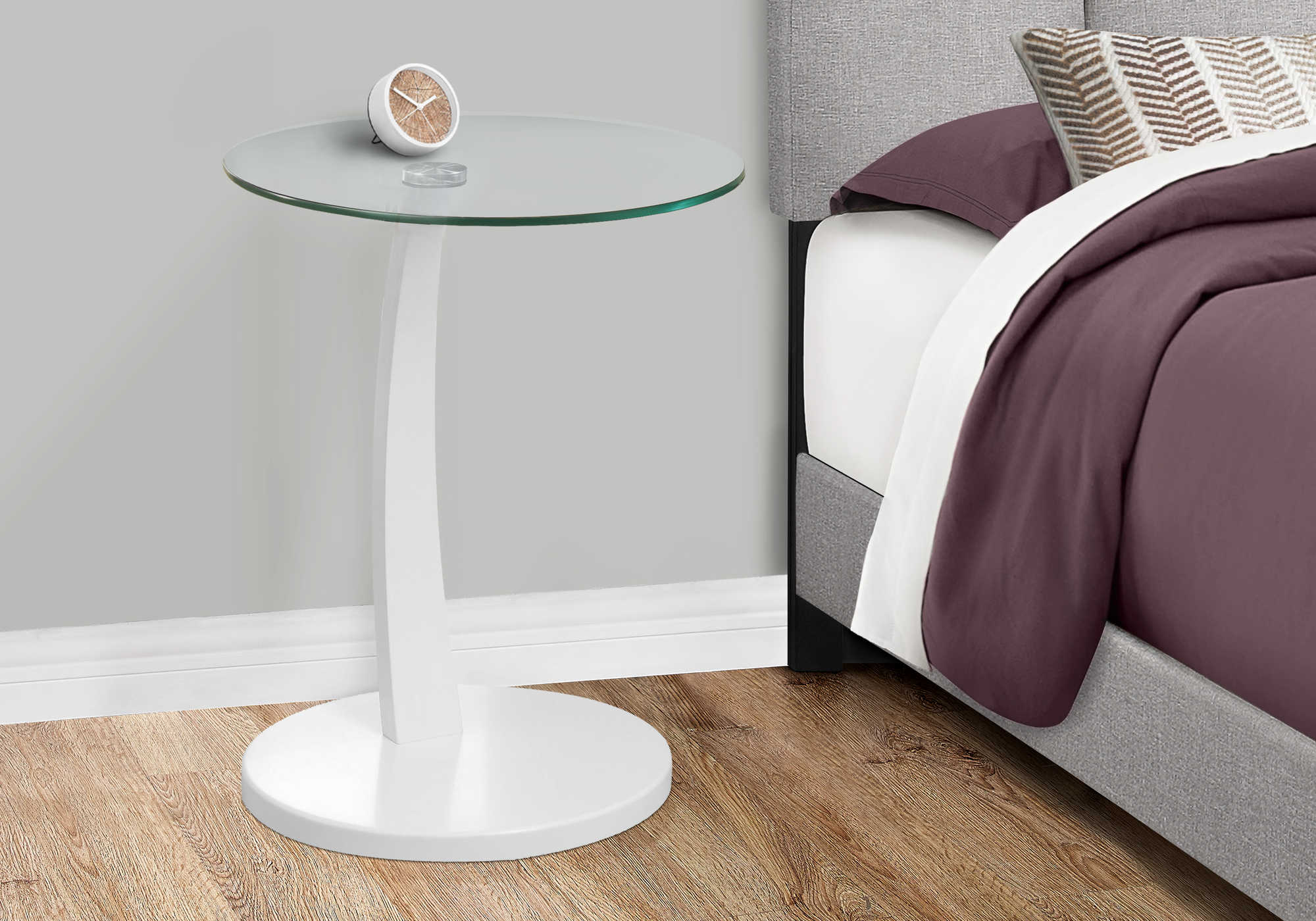 TABLE DE CHEVET - BLANC AVEC VERRE TREMPE – I 3017.