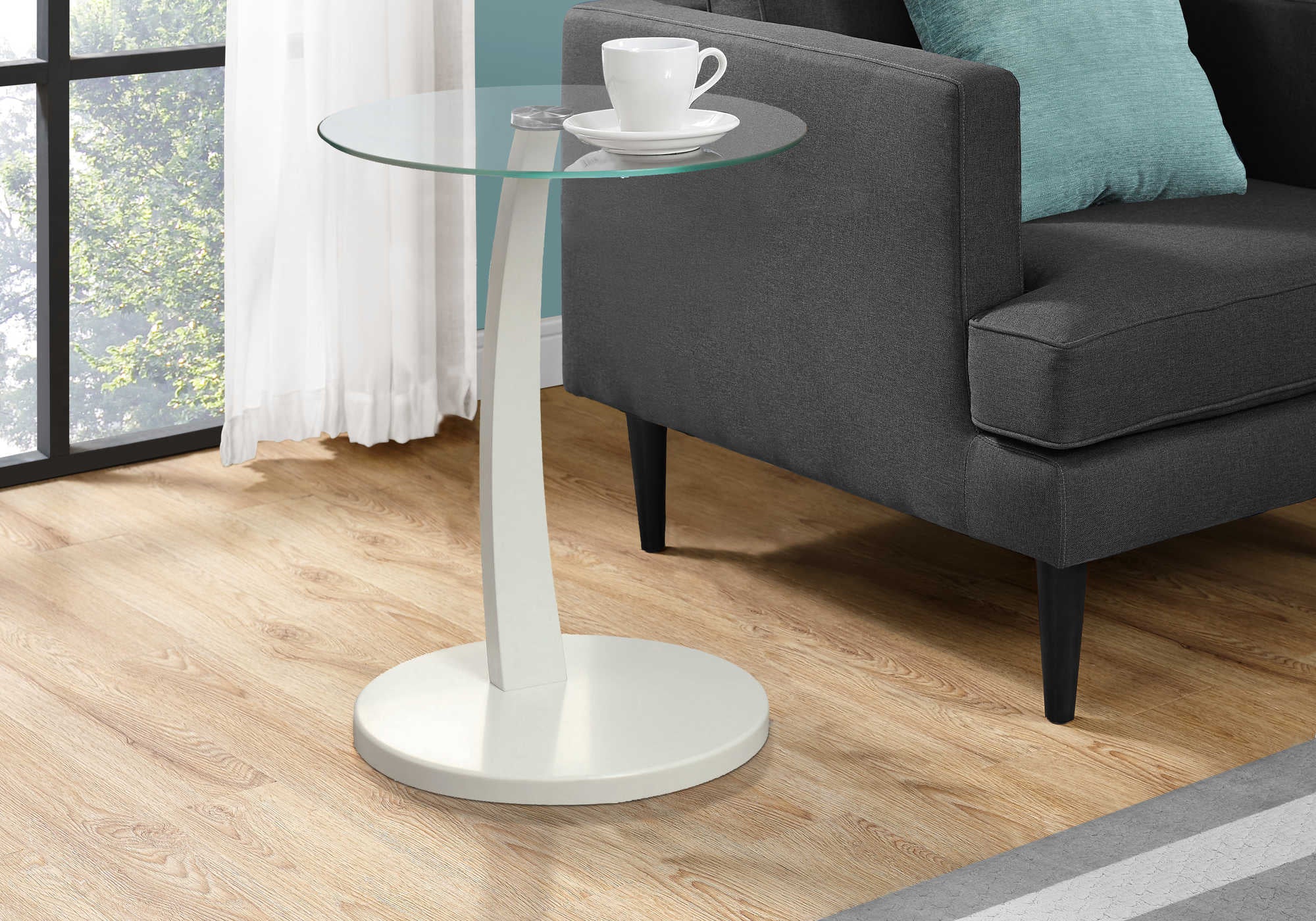 TABLE DE CHEVET - BLANC AVEC VERRE TREMPE – I 3017.