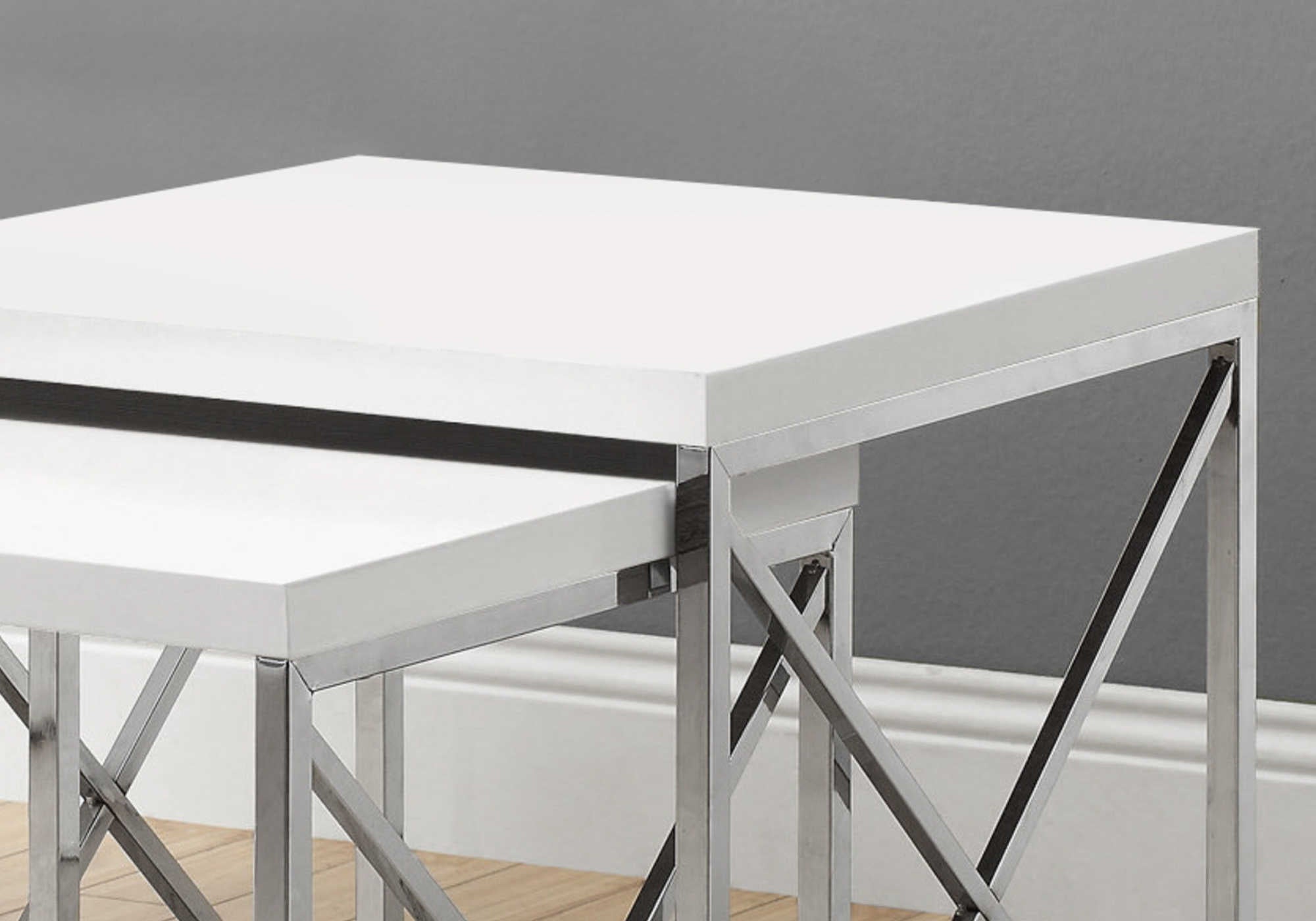 TABLES GIGOGNES - ENS. 2PCS / BLANC LUSTRE / CHROME – I 3025