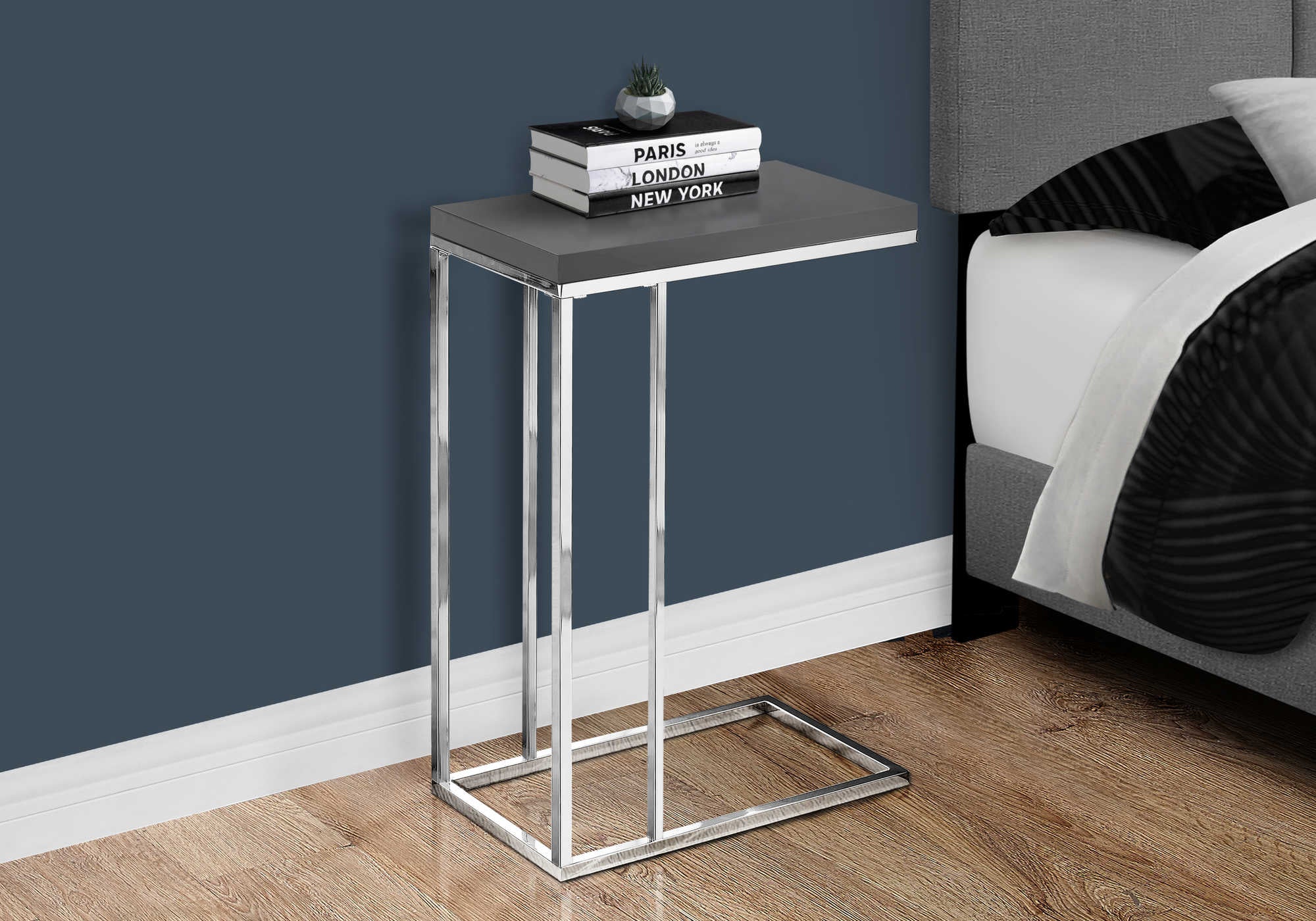 Image of nightstand - glossy grey with chrome metal  i 3030.