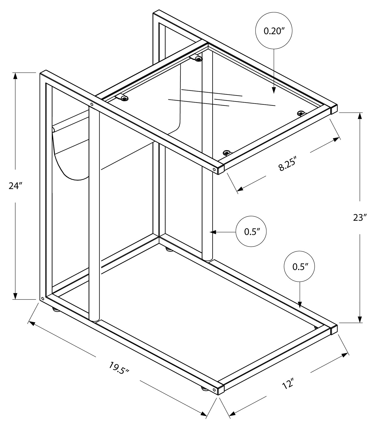 TABLE DE CHEVET - BLANC / CHROME AVEC SUPPORT MAGAZINE – I 3034.