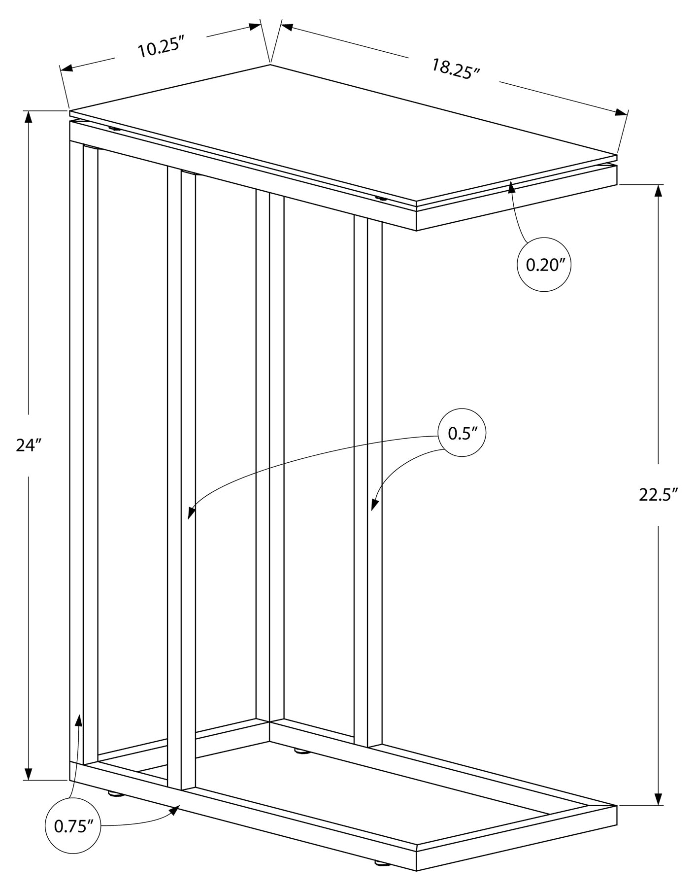TABLE DE CHEVET - METAL BLANC / VERRE TREMPE GIVRE – I 3037.