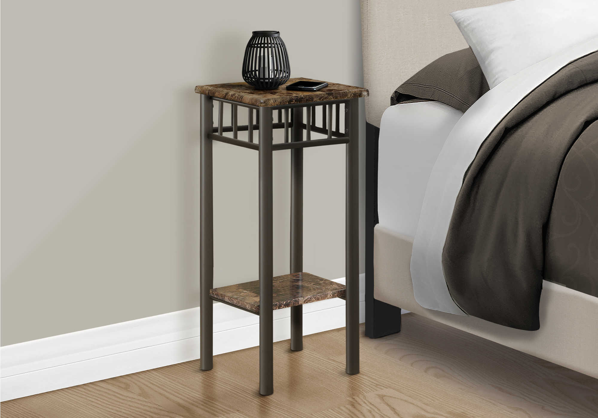 TABLE DE CHEVET - MARBRE ESPRESSO / METAL BRONZE – I 3044.