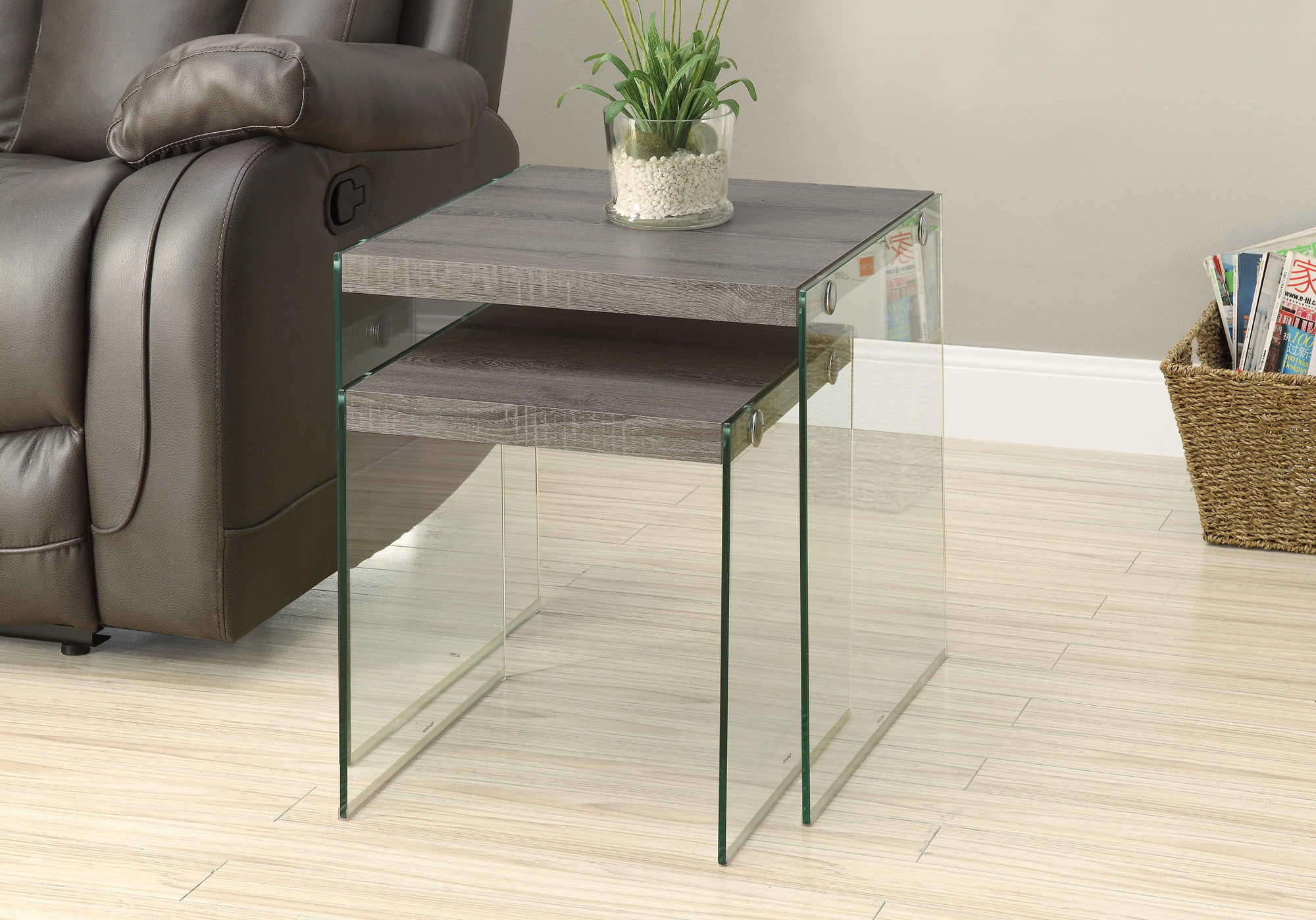 TABLES GIGOGNES - ENS. 2PCS / TAUPE FONCE / VERRE TREMPE – I 3053