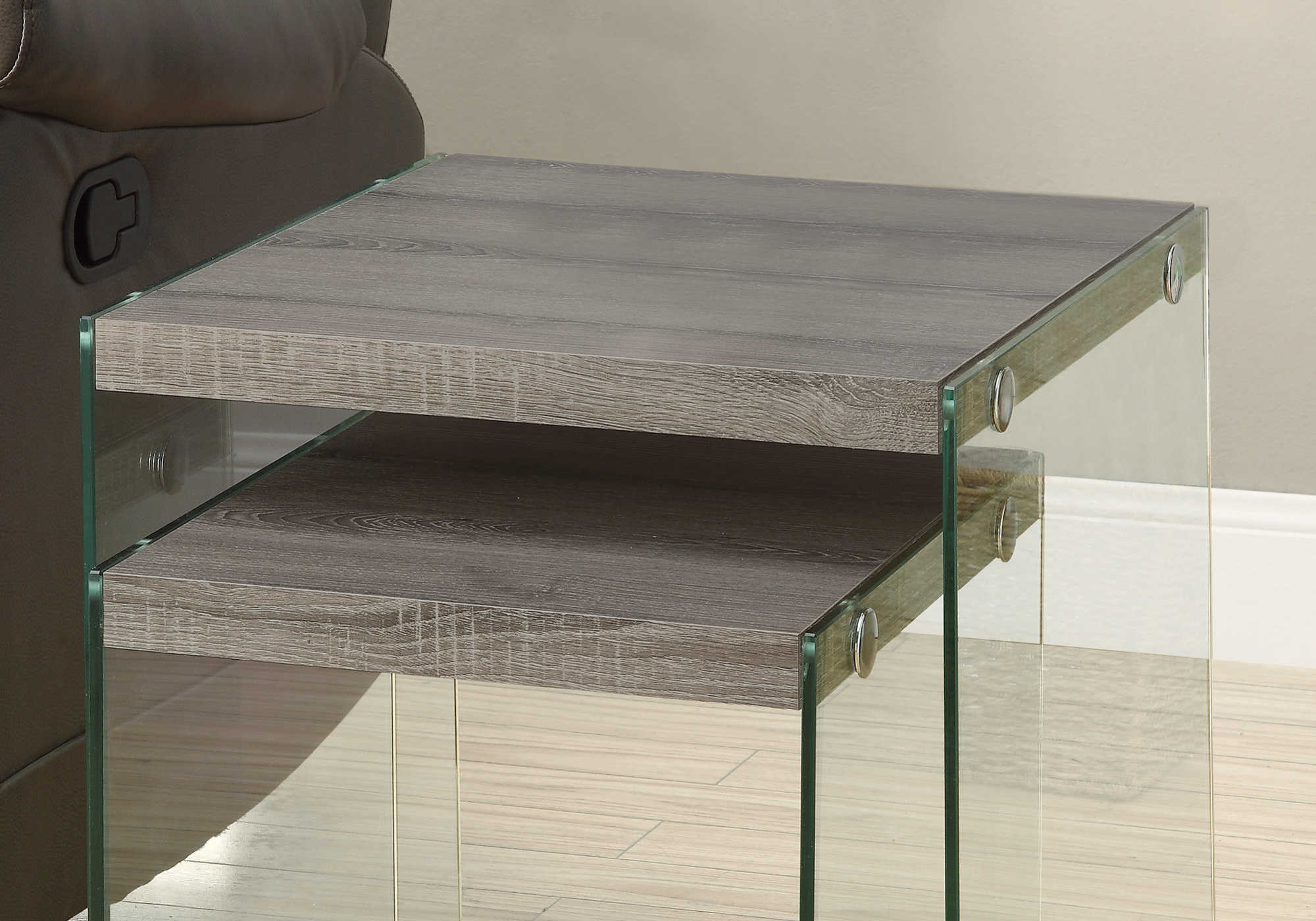 TABLES GIGOGNES - ENS. 2PCS / TAUPE FONCE / VERRE TREMPE – I 3053