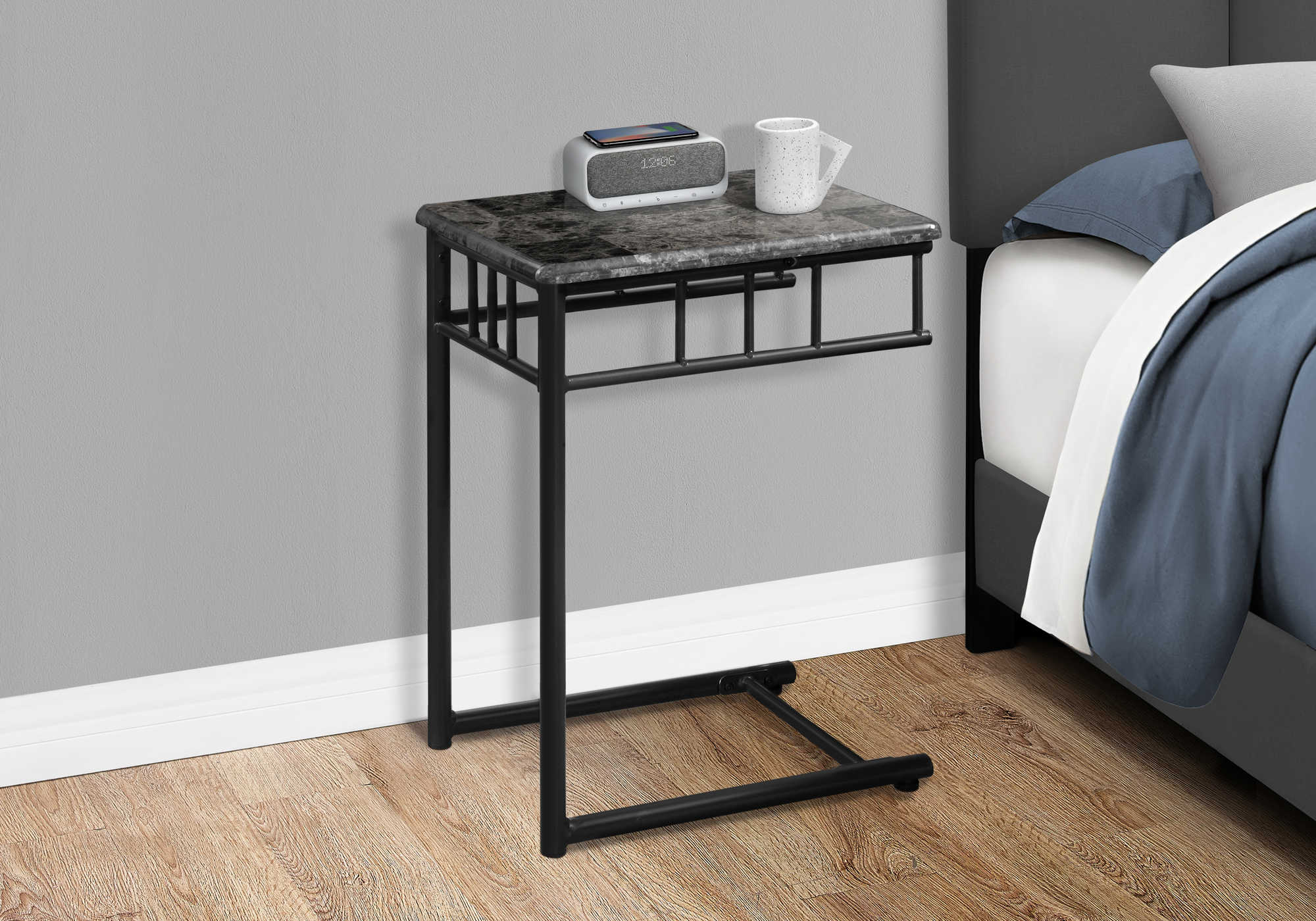 Image of nightstand - grey marble / charcoal metal  i 3063.