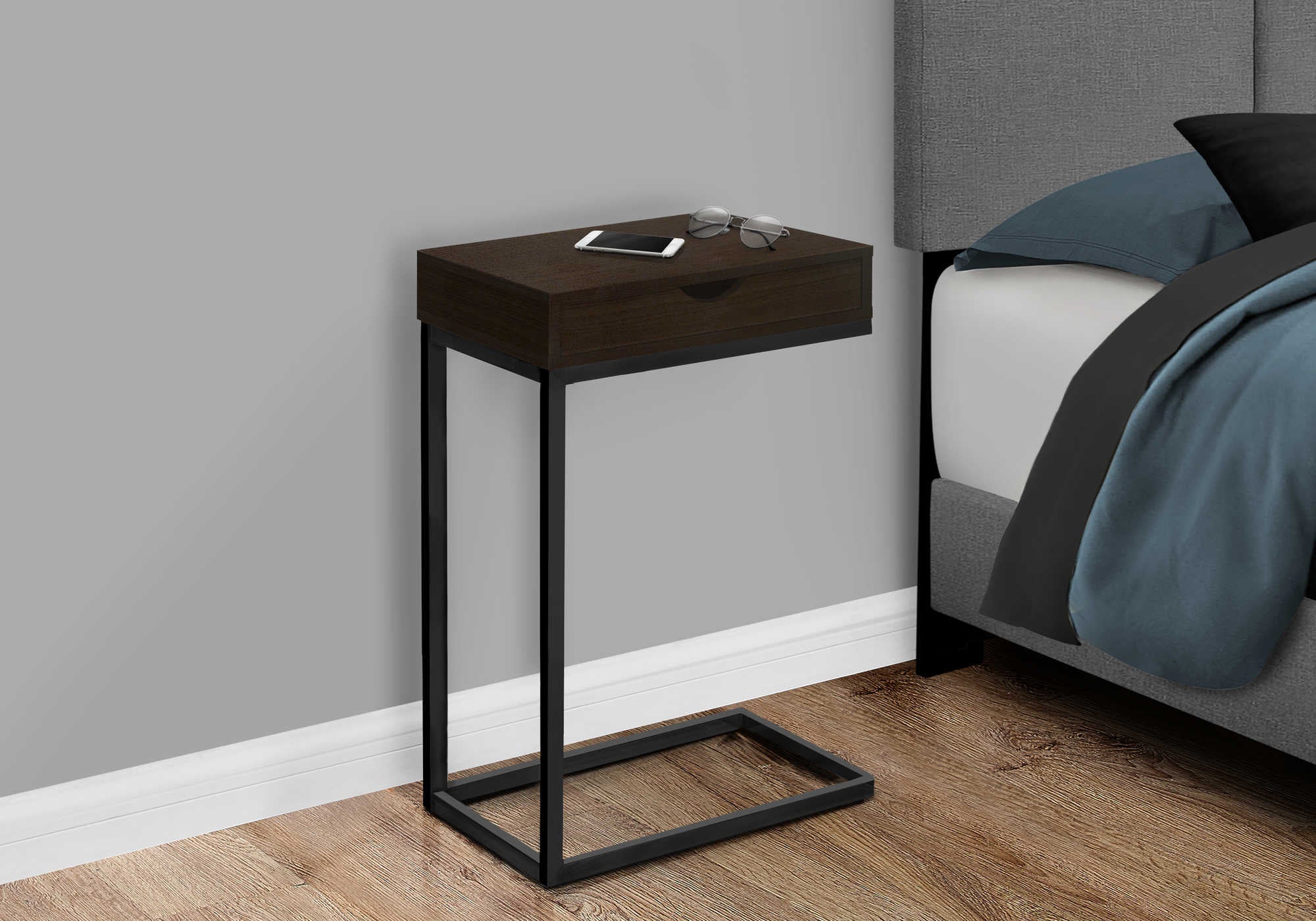 Image of nightstand - espresso / black metal with a drawer  i 3069.