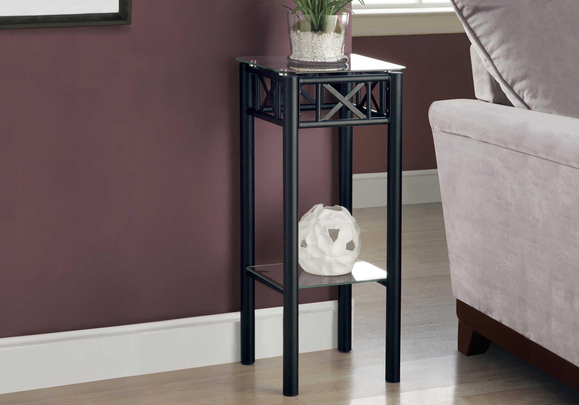 TABLE DE CHEVET - METAL NOIR AVEC VERRE TREMPE – I 3078.