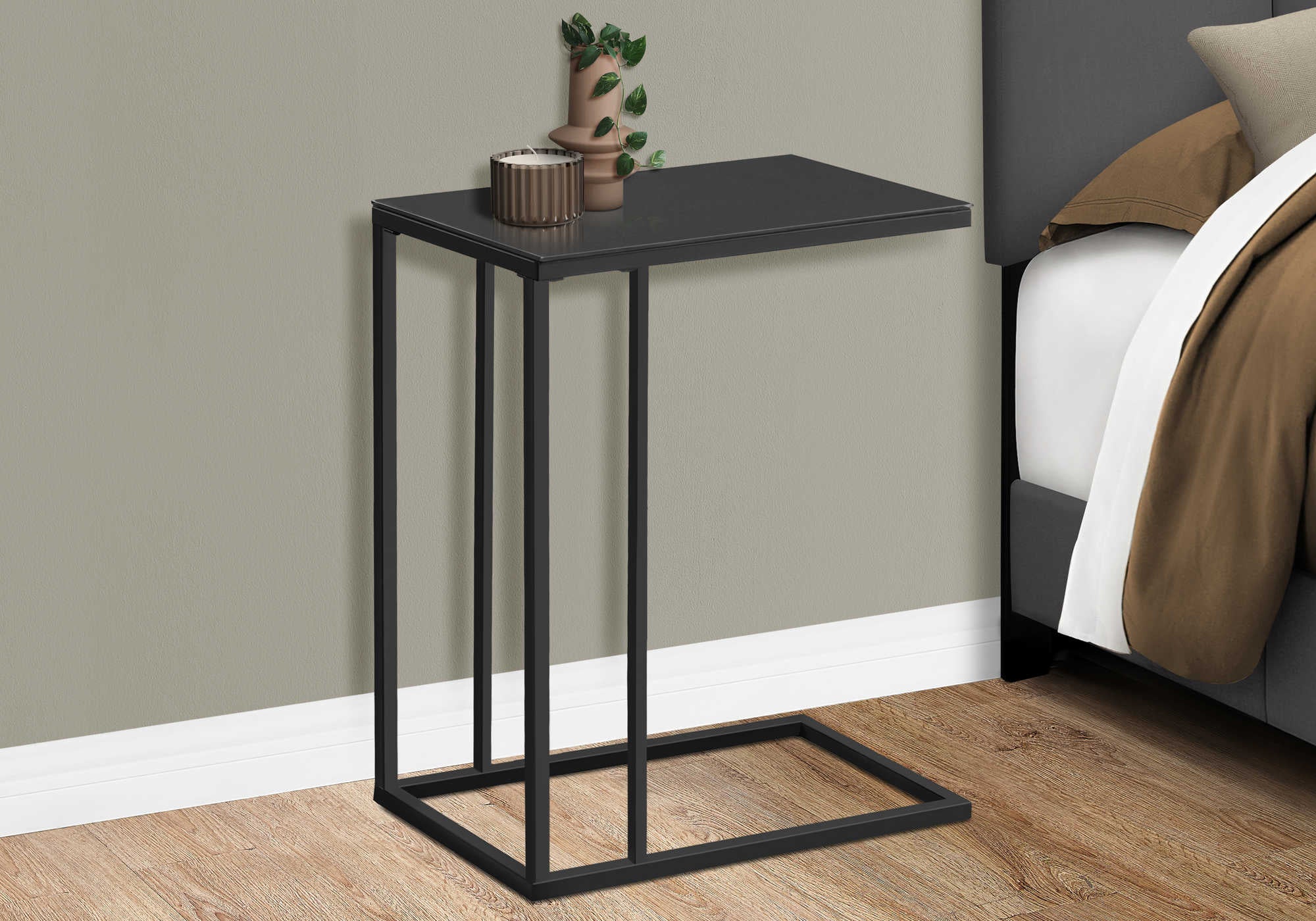 TABLE DE CHEVET - METAL NOIR / VERRE TREMPE NOIR – I 3087.