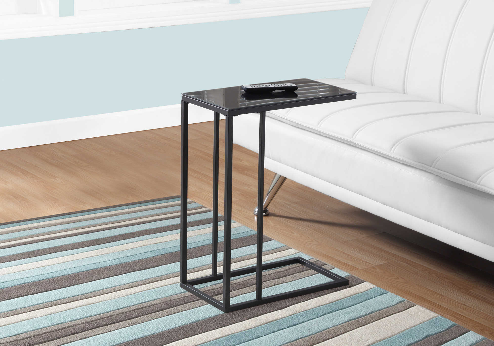 TABLE DE CHEVET - METAL NOIR / VERRE TREMPE NOIR – I 3087.