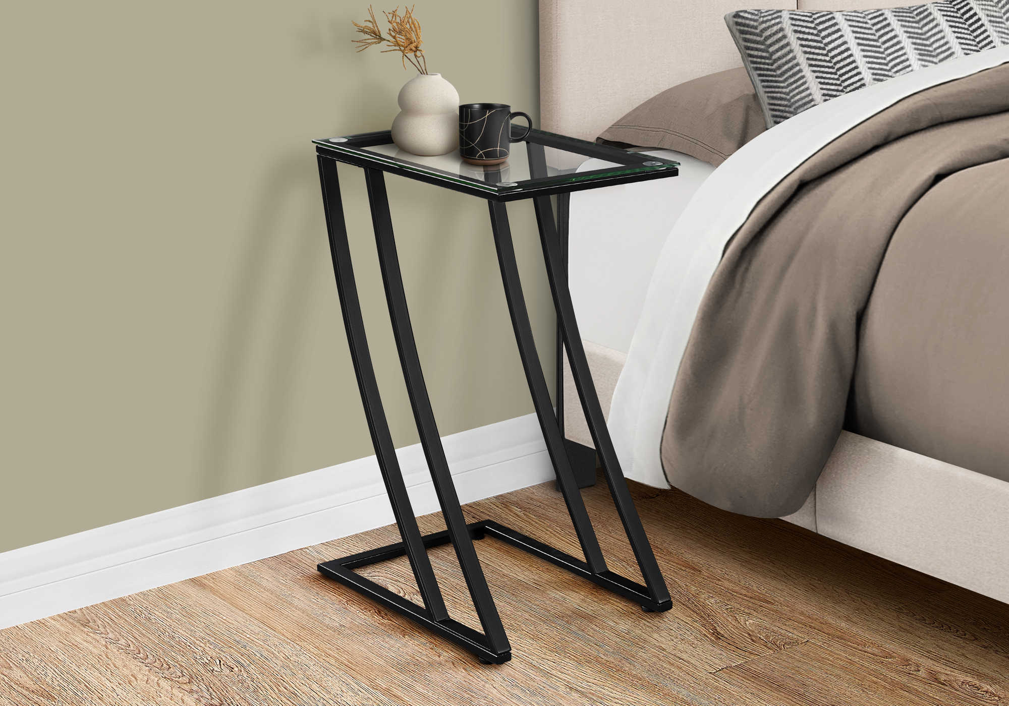 TABLE DE CHEVET - METAL NOIR AVEC VERRE TREMPE – I 3089.