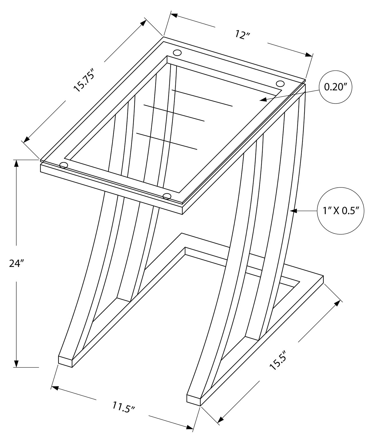 TABLE DE CHEVET - METAL ARGENT AVEC VERRE TREMPE – I 3090.
