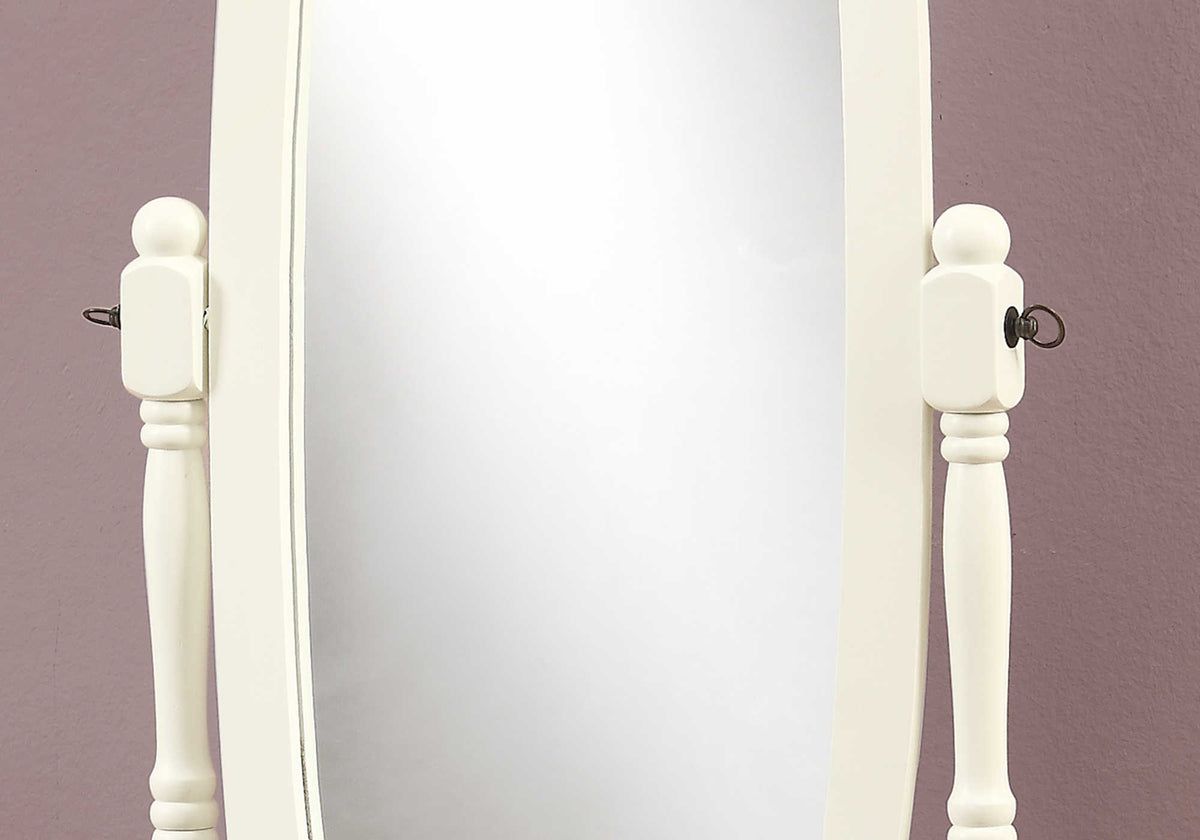 MIROIR - 59"H / BOIS MASSIF OVALE SUR PIED BLANC ANTIQUE – I 3102