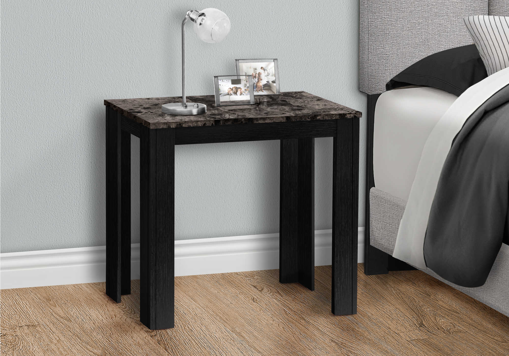 Image of nightstand - black / grey marble  i 3112.