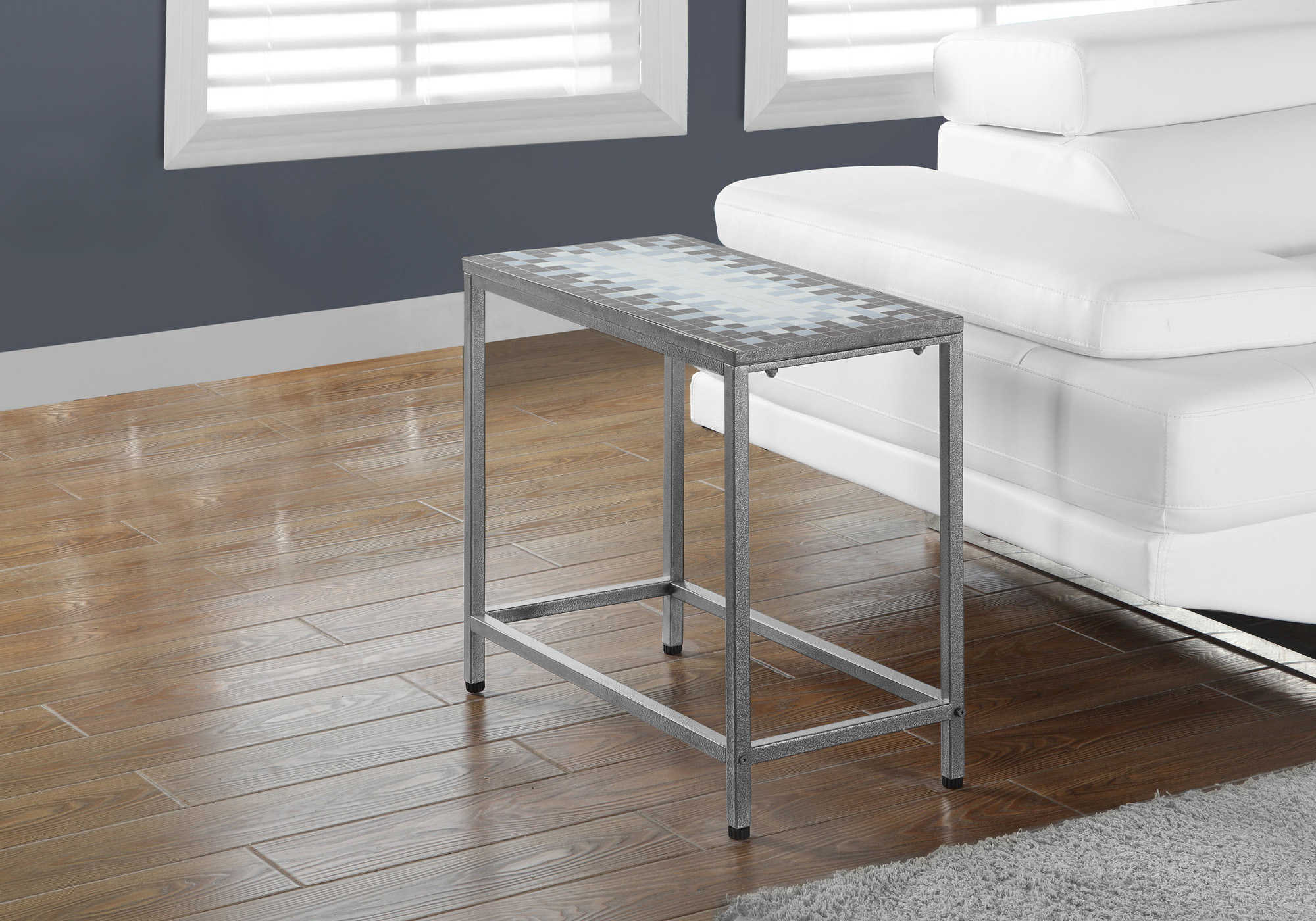 TABLE D'APPOINT - GRIS / DESSUS TUILE BLEU / ARGENT – I 3143