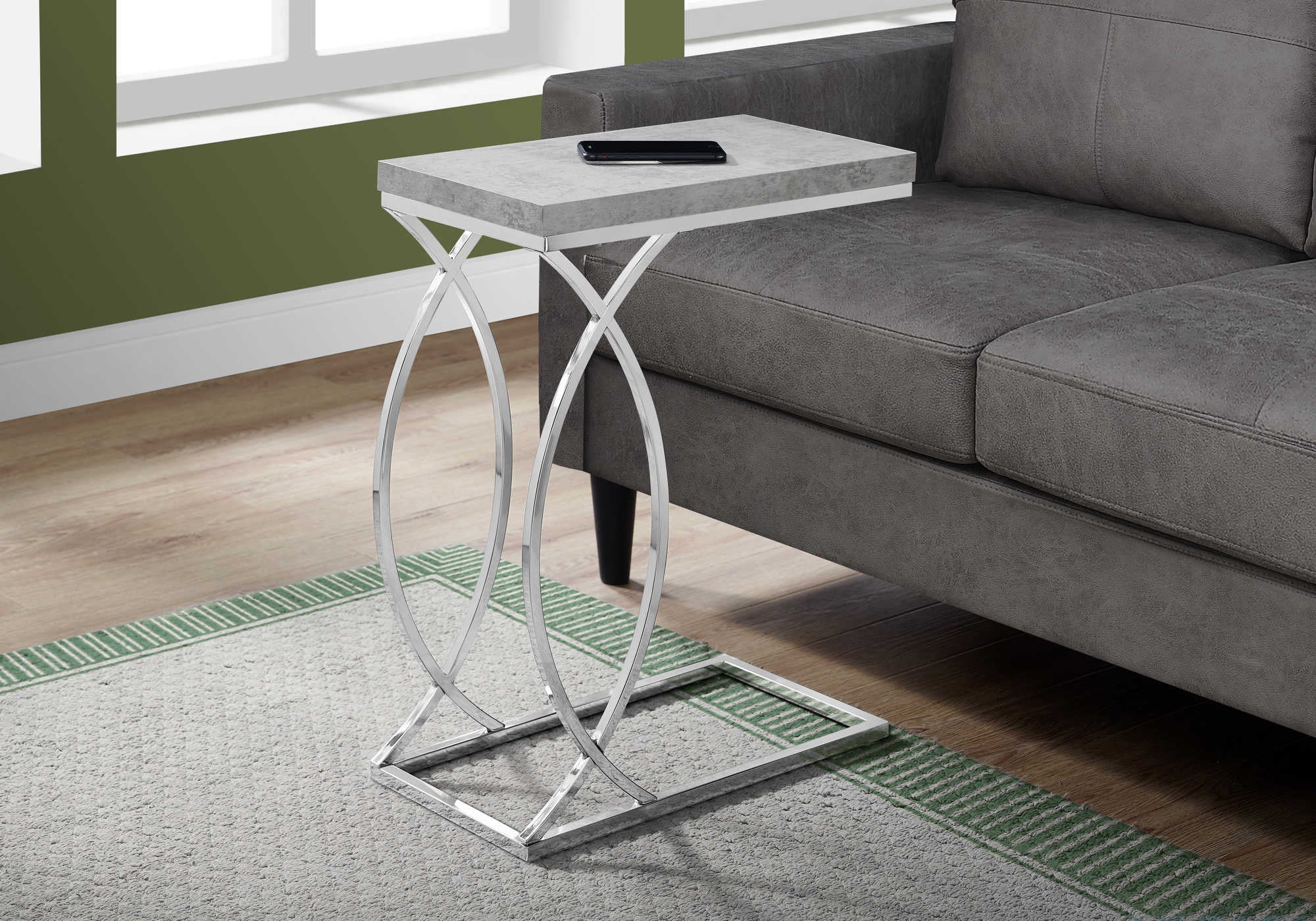 TABLE DE CHEVET - GRIS CIMENT ET METAL CHROME – I 3185.