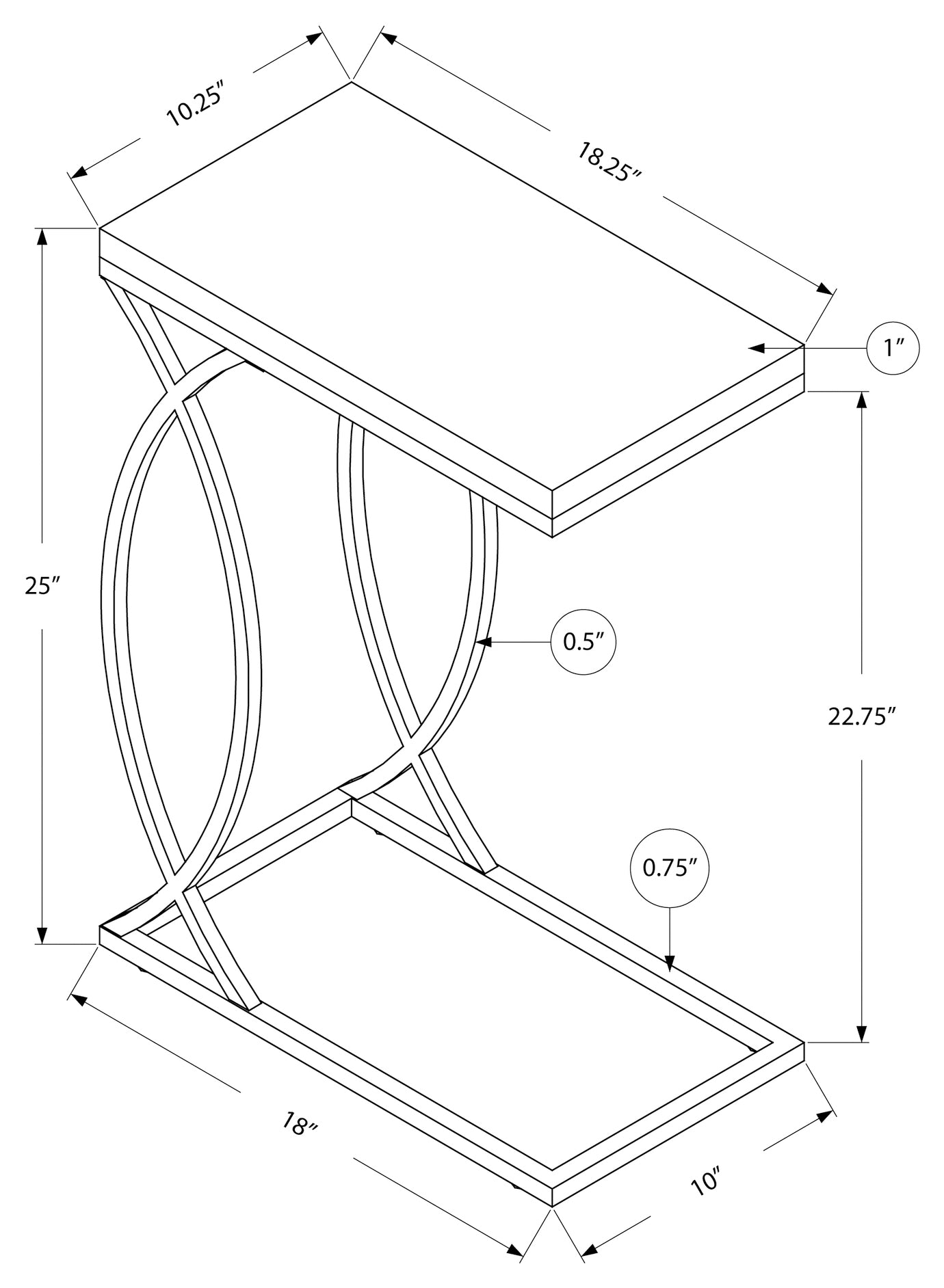 TABLE DE CHEVET - GRIS CIMENT ET METAL CHROME – I 3185.