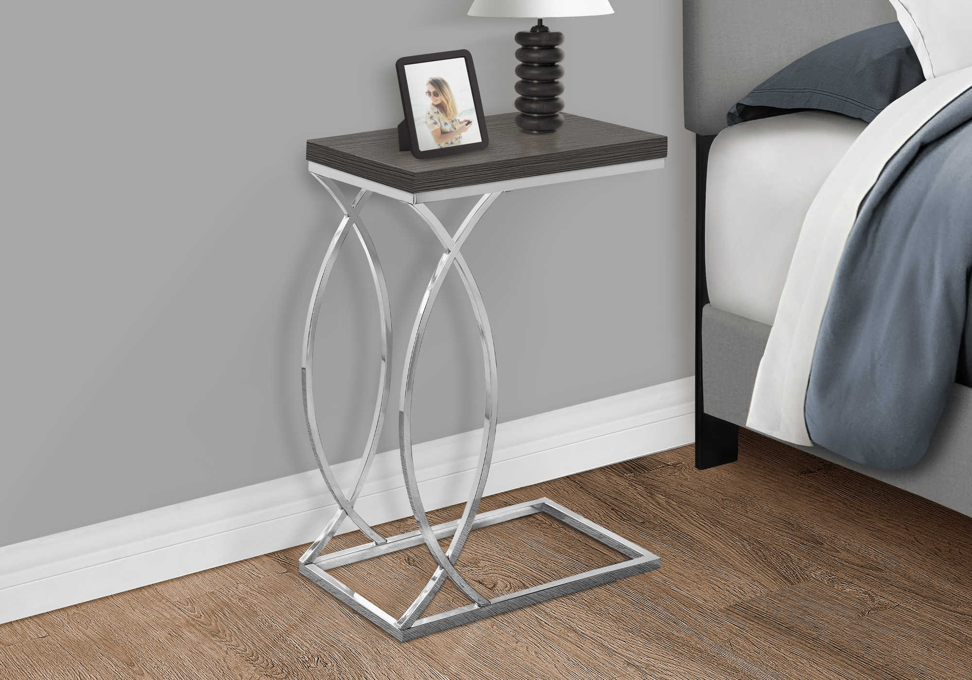 Image of nightstand - grey with chrome metal  i 3187.