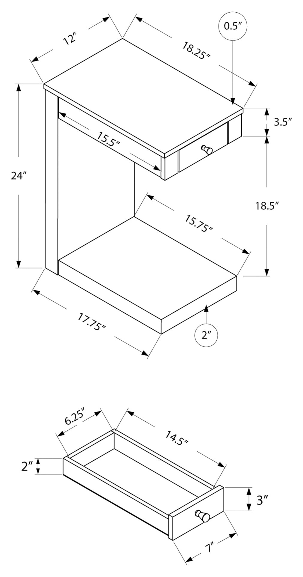 TABLE DE CHEVET - TAUPE FONCE AVEC UN TIROIR – I 3191.