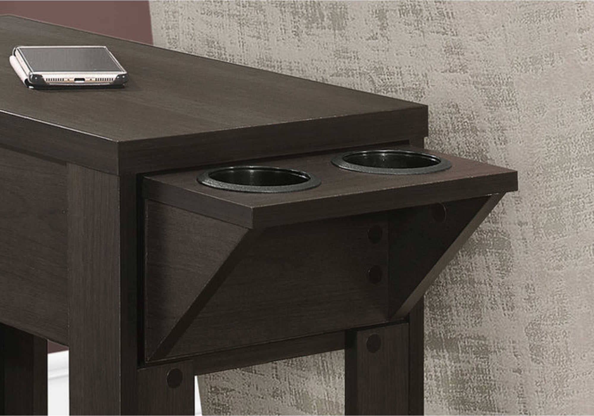 TABLE DE CHEVET - 23"H / ESPRESSO AVEC SUPPORT A VERRE – I 3197.