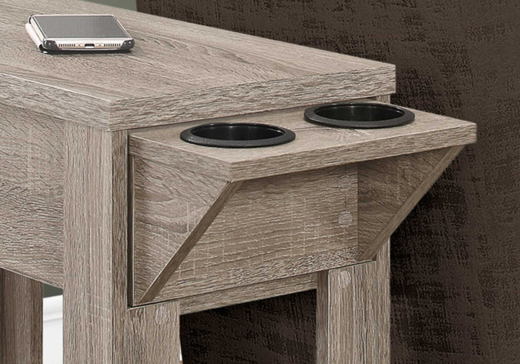 TABLE DE CHEVET - 23"H / TAUPE FONCE AVEC SUPPORT A VERRE – I 3198.