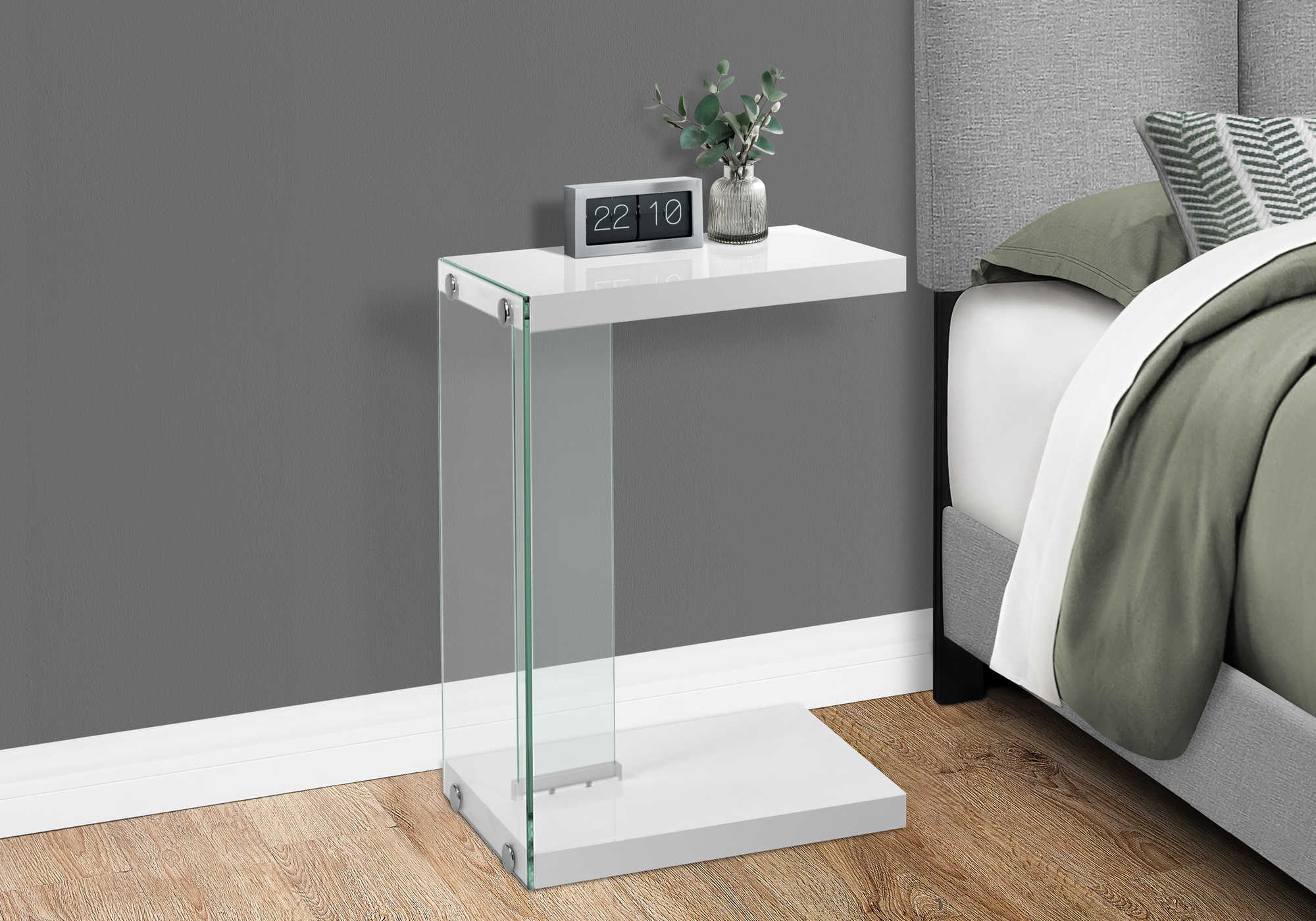 Image of nightstand - glossy white with tempered glass  i 3215.