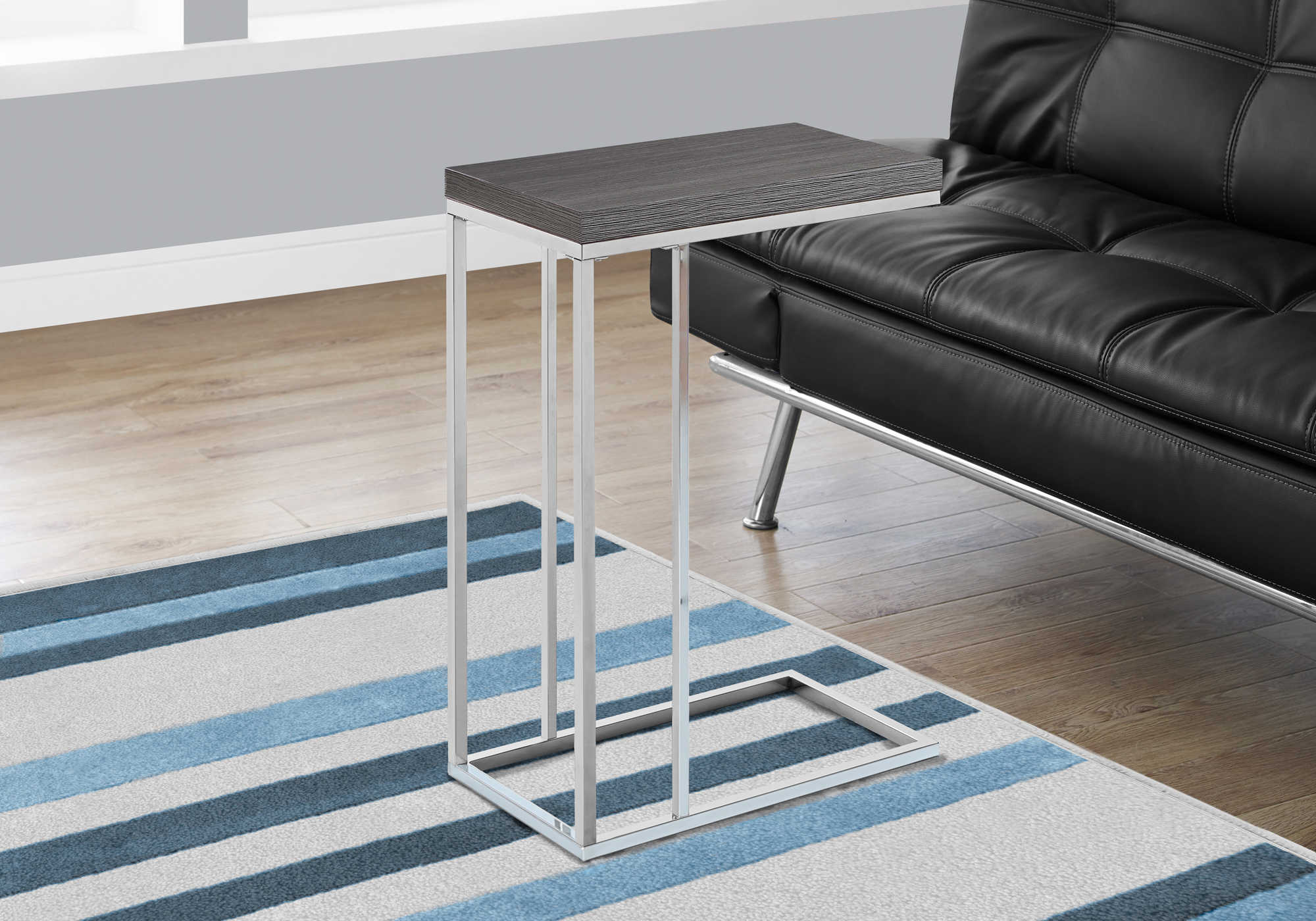 TABLE DE CHEVET - GRIS ET METAL CHROME – I 3228.
