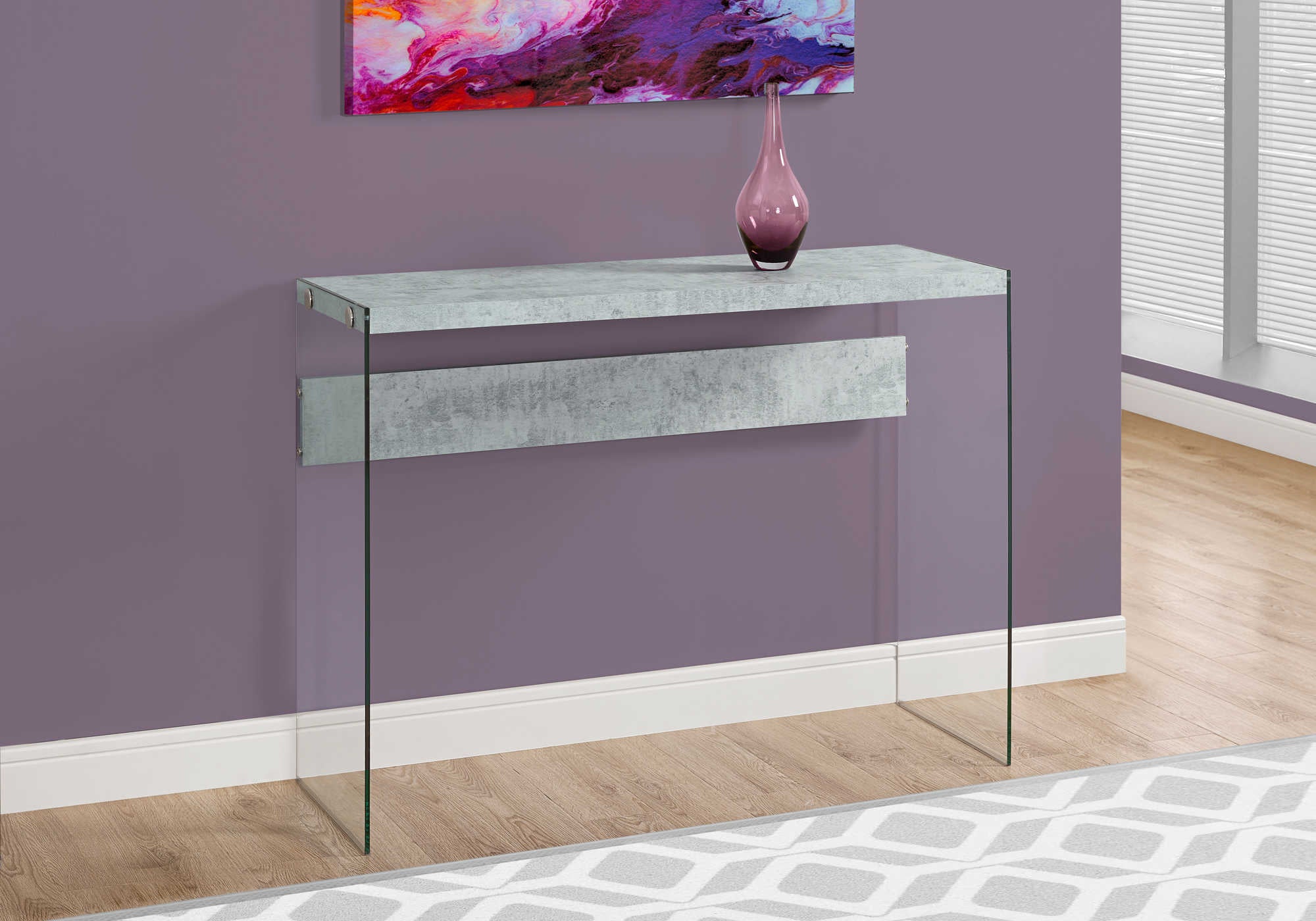 TABLE D'APPOINT - 44"L / GRIS CIMENTE / VERRE TREMPE – I 3232.