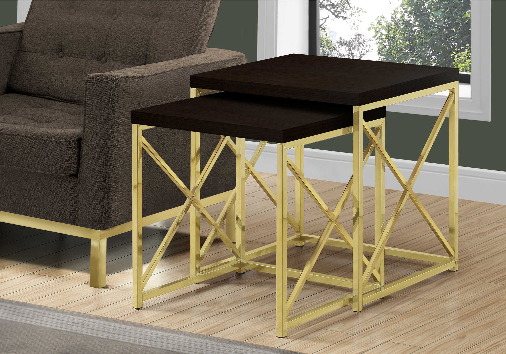 TABLES GIGOGNES - ENS. 2PCS / ESPRESSO / METAL OR – I 3237